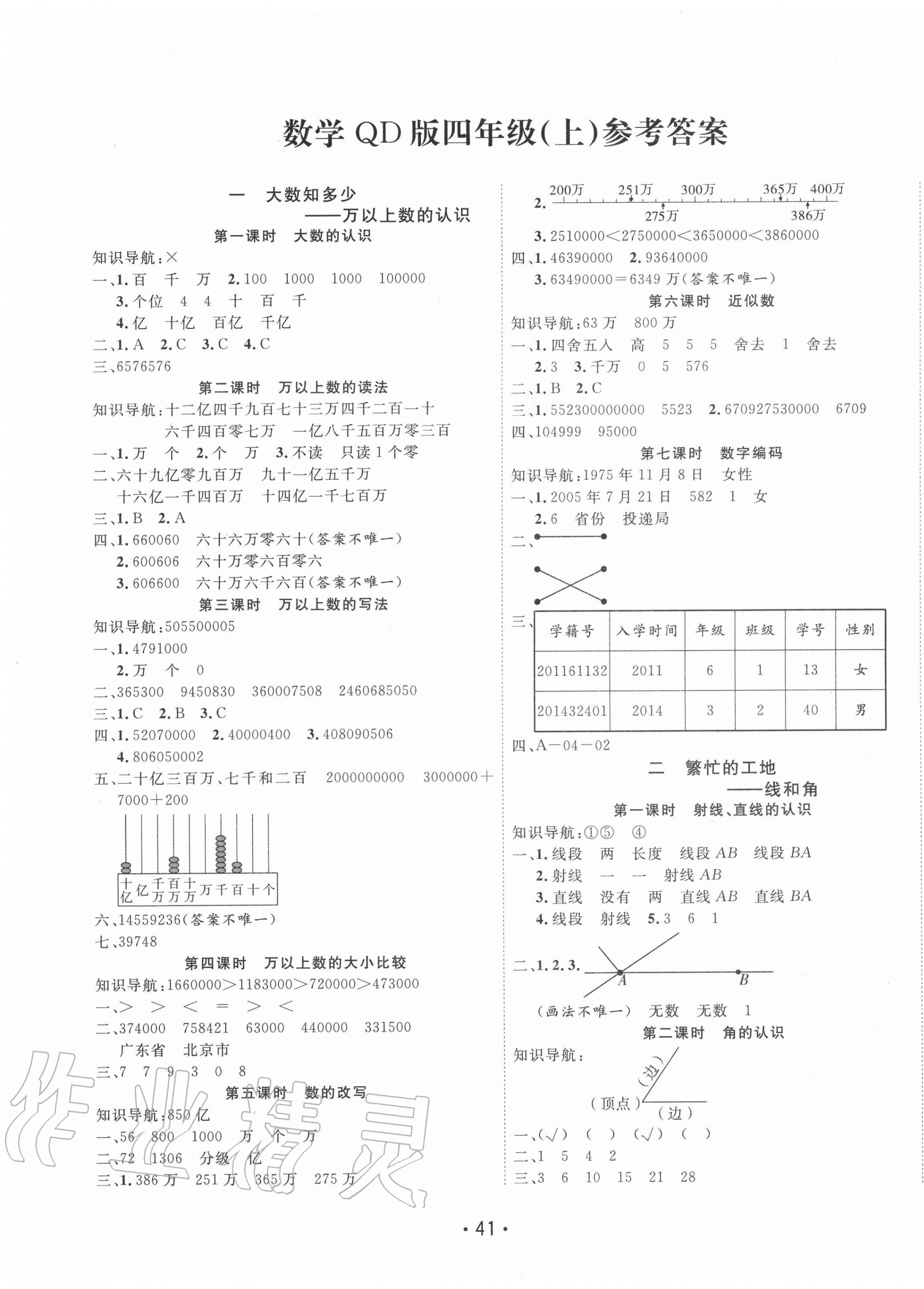 2020年全能测控课堂练习四年级数学上册青岛版 第1页