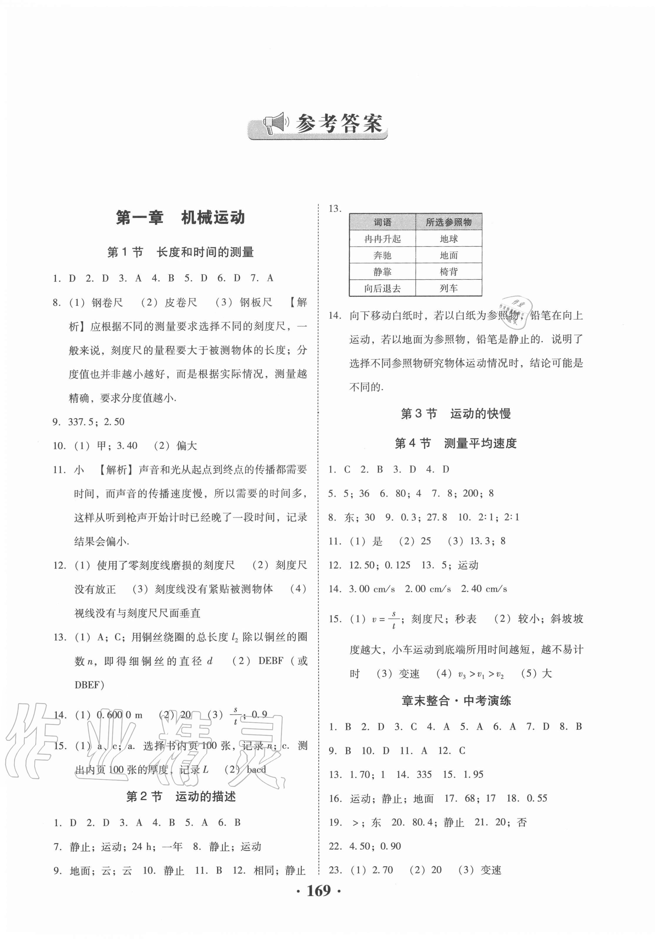 2020年同步精练八年级物理上册人教版广东人民出版社 第1页