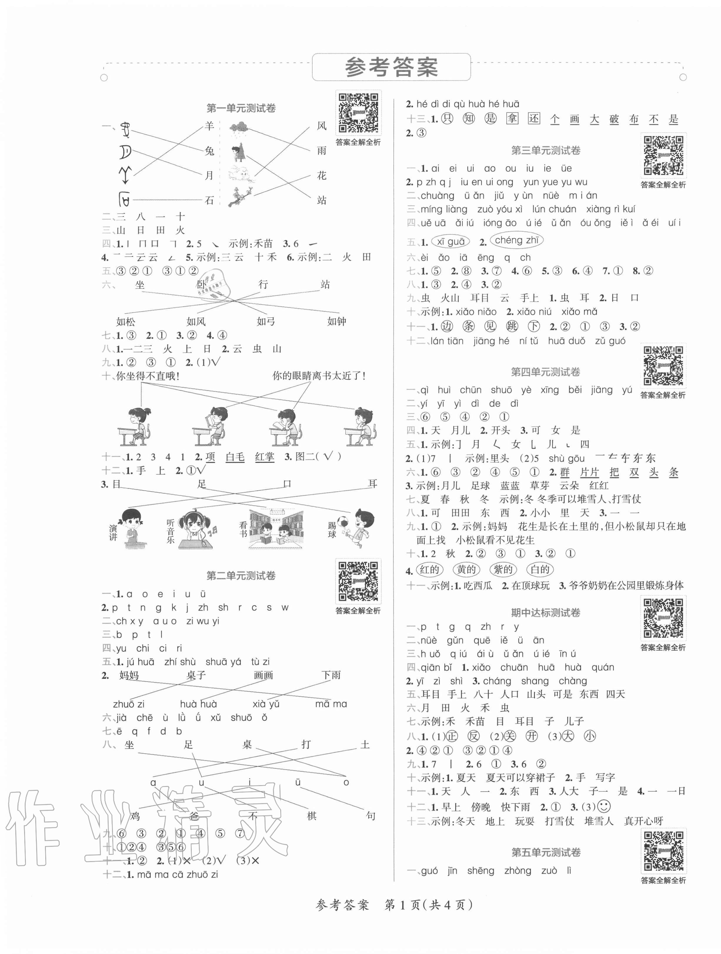 2020年小學學霸單元期末標準卷一年級語文上冊人教版 第1頁
