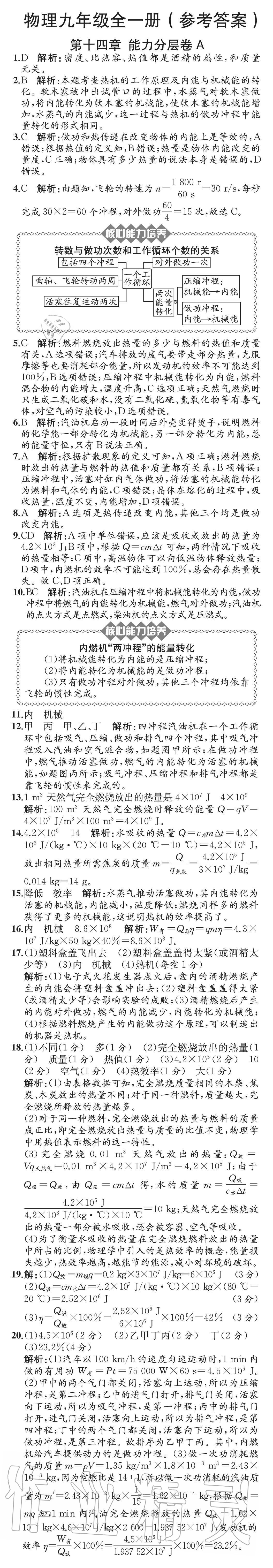 2020年陽光課堂質監(jiān)天津單元檢測卷九年級物理全一冊人教版 參考答案第2頁