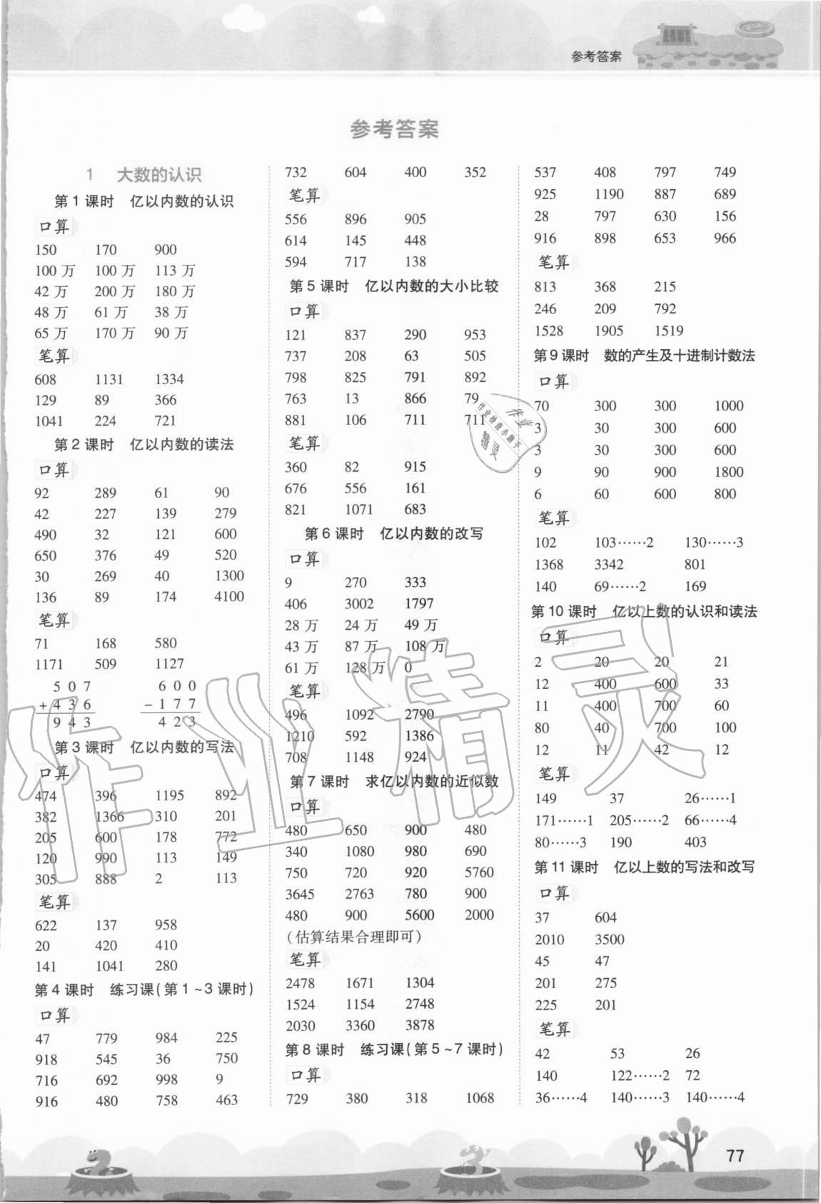 2020年開學(xué)了口算筆算天天練四年級(jí)數(shù)學(xué)上冊(cè)人教版 第1頁(yè)