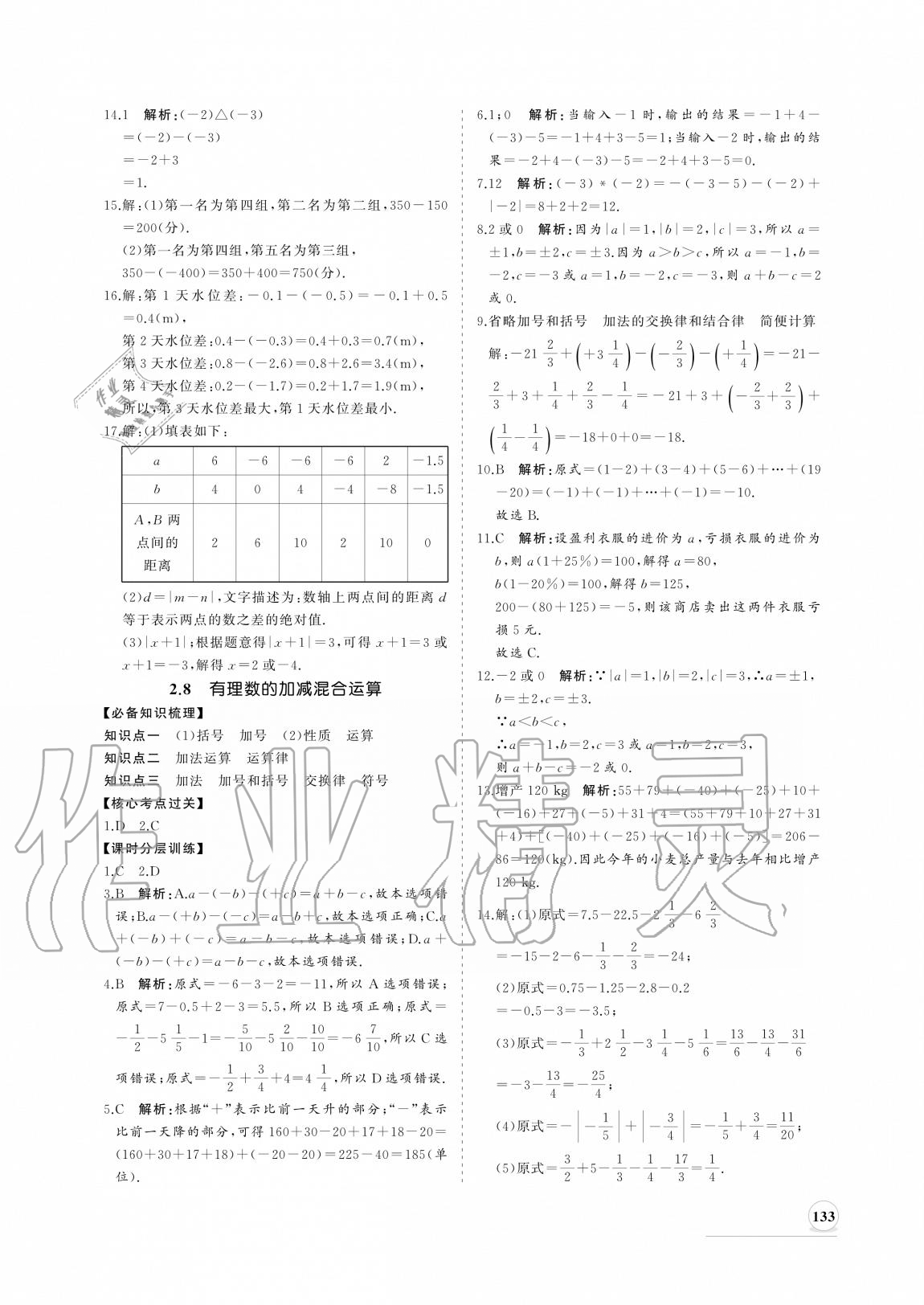 2020年新課程同步練習(xí)冊(cè)七年級(jí)數(shù)學(xué)上冊(cè)華師大版 參考答案第9頁(yè)