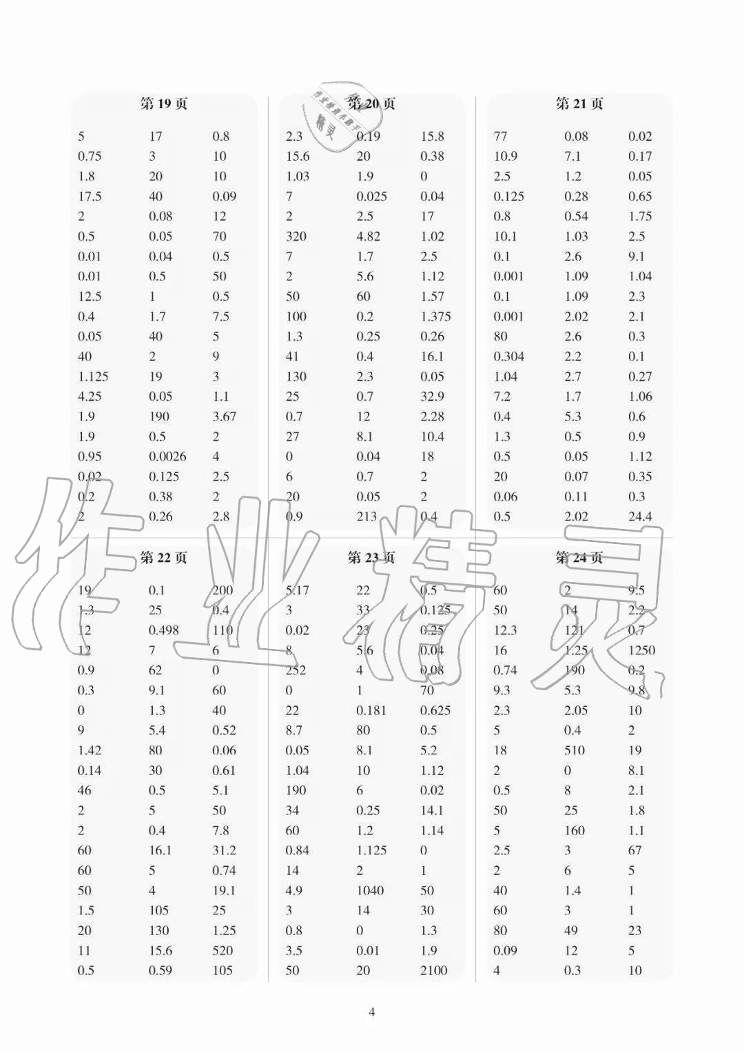 2020年幫你學(xué)口算練習(xí)冊(cè)五年級(jí)數(shù)學(xué)上冊(cè)北京課改版 參考答案第4頁(yè)