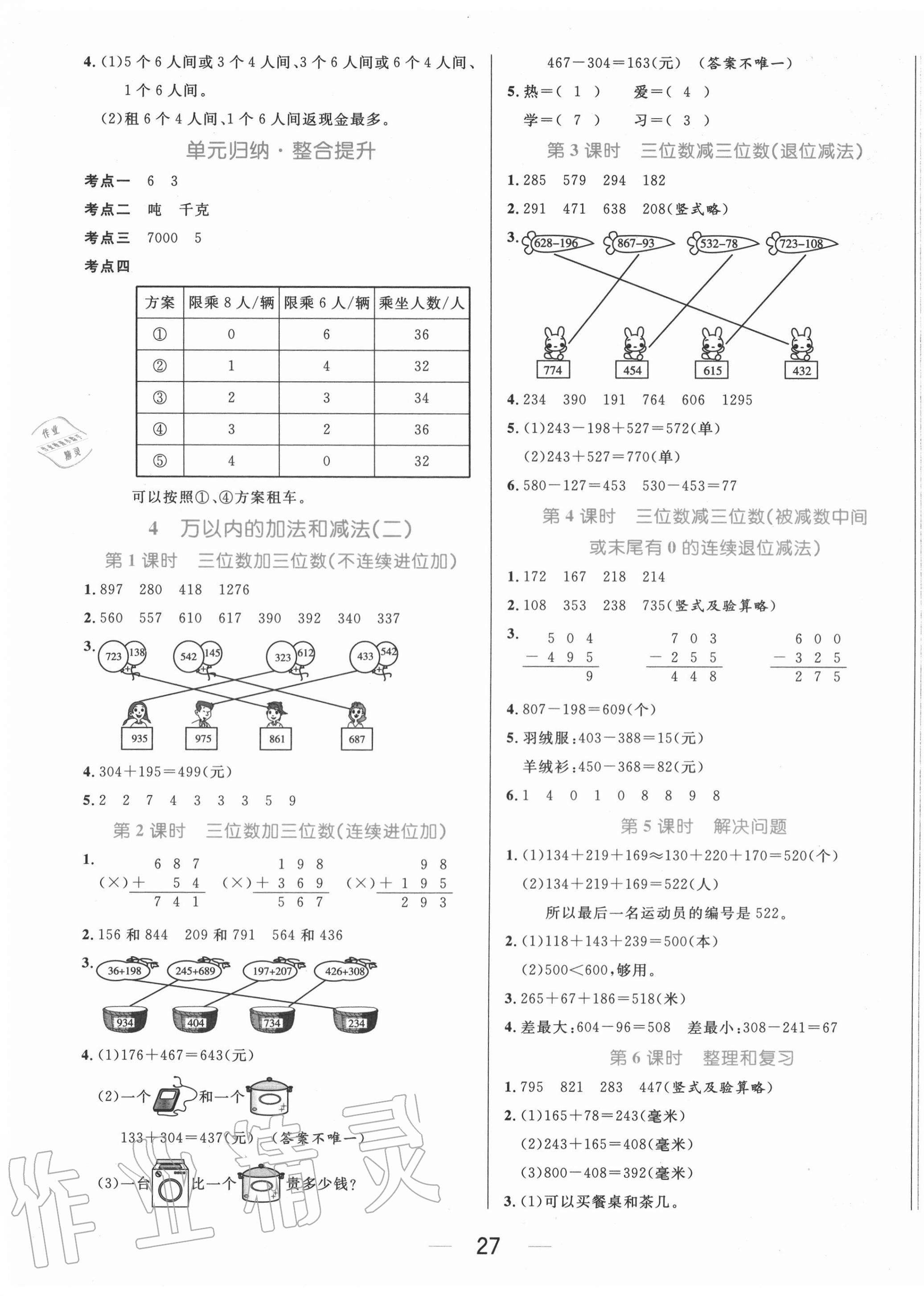 2020年黃岡名師天天練三年級數(shù)學(xué)上冊人教版 參考答案第3頁