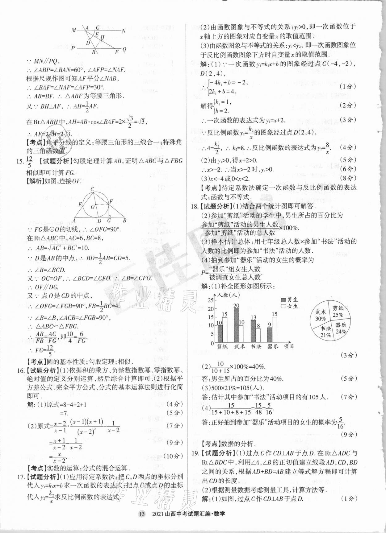 2021年山西中考試題匯編數學 參考答案第13頁