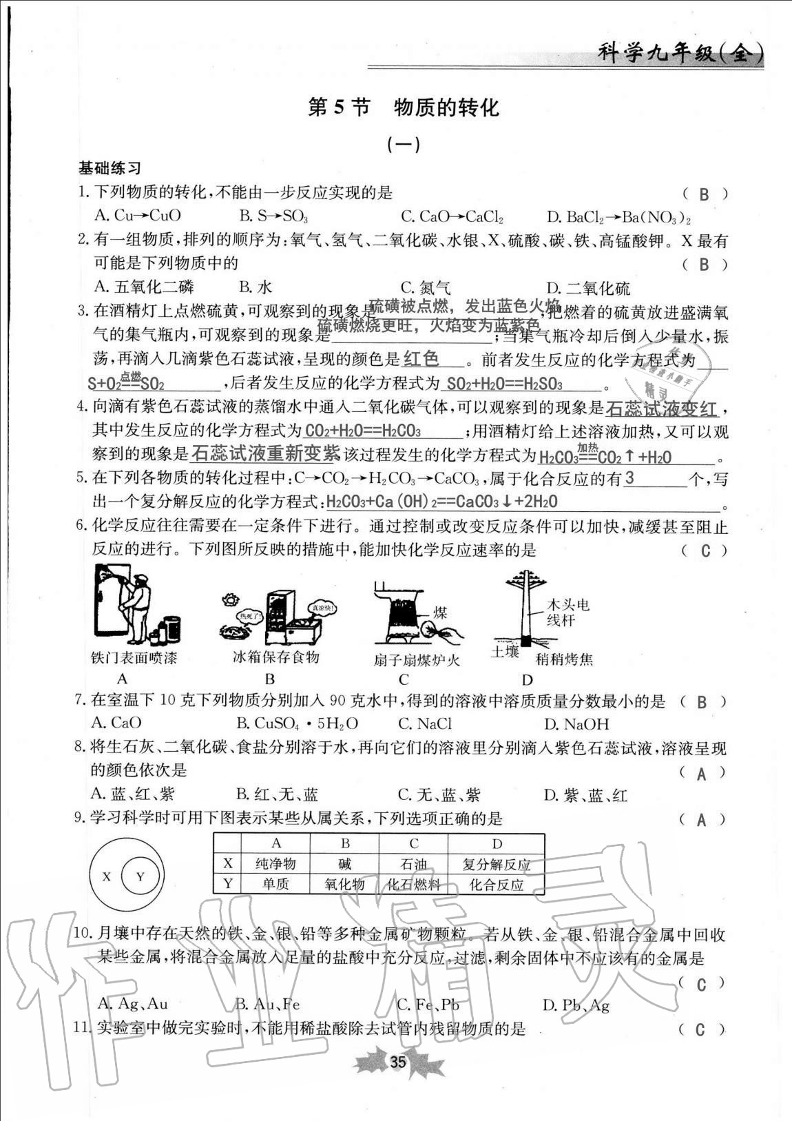 2020年同步課時(shí)精練九年級(jí)科學(xué)全一冊(cè)浙教版 第35頁(yè)