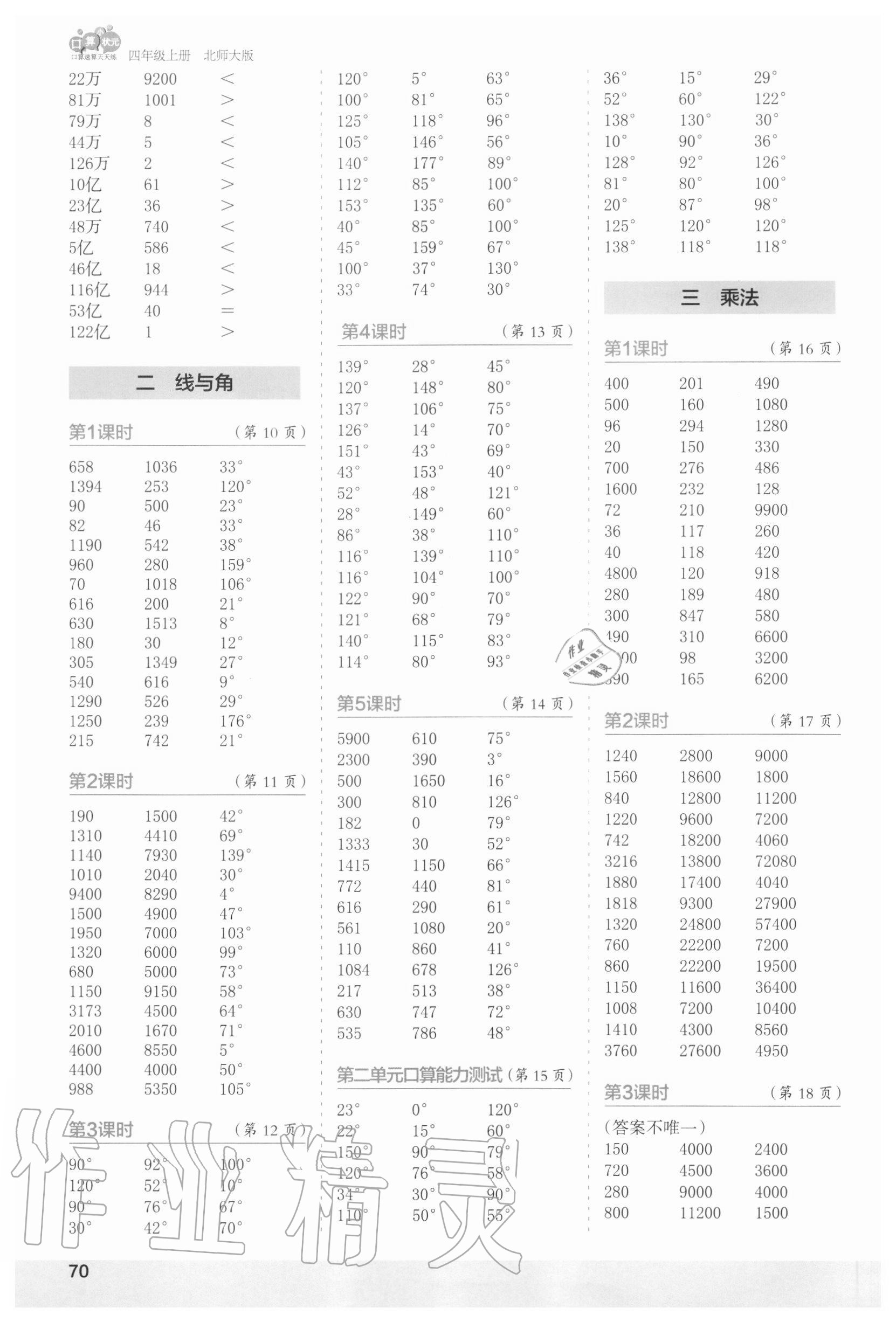 2020年口算小状元口算速算天天练四年级数学上册北师大版 第2页