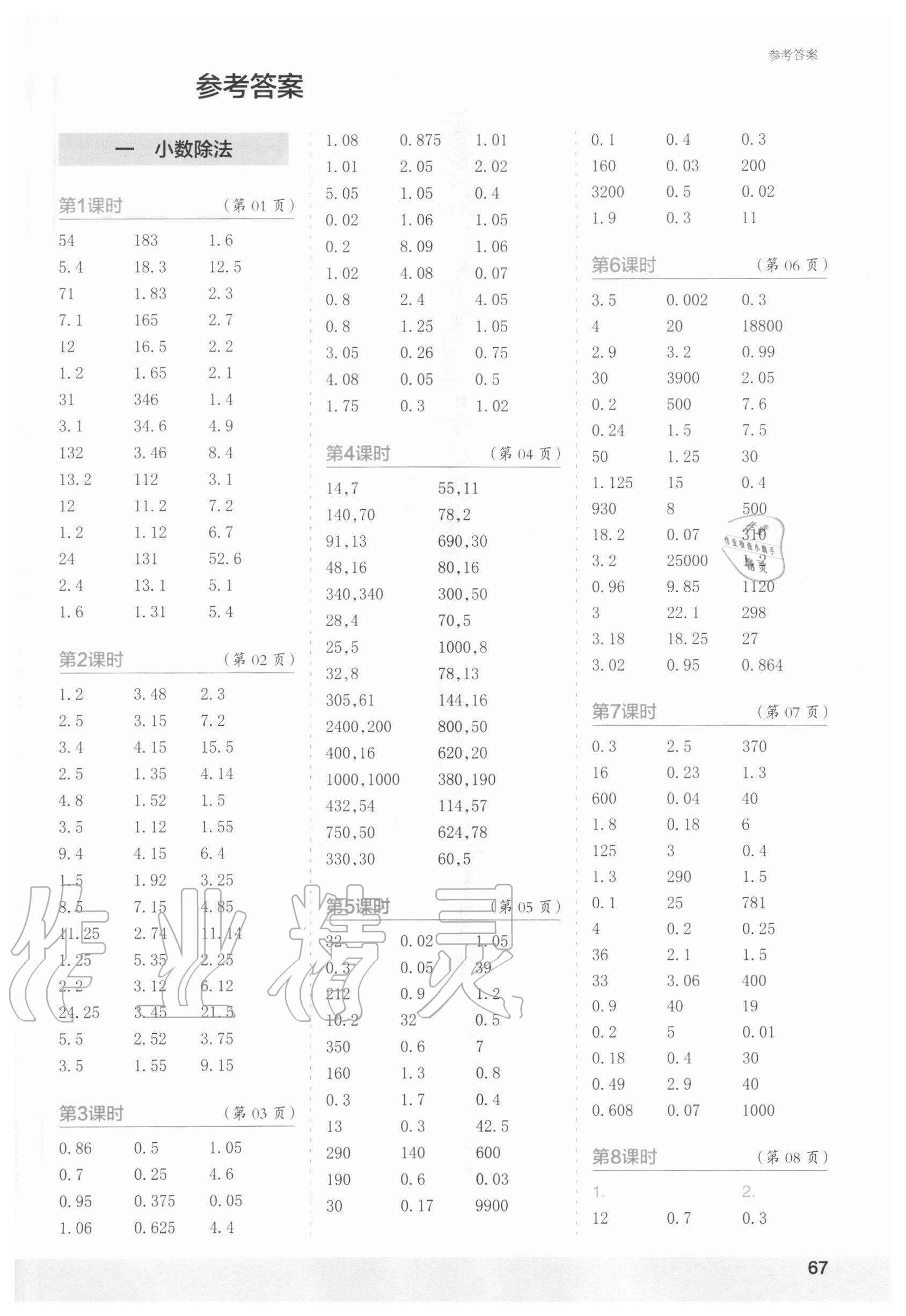 2020年口算小狀元口算速算天天練五年級數(shù)學(xué)上冊北師大版 第1頁