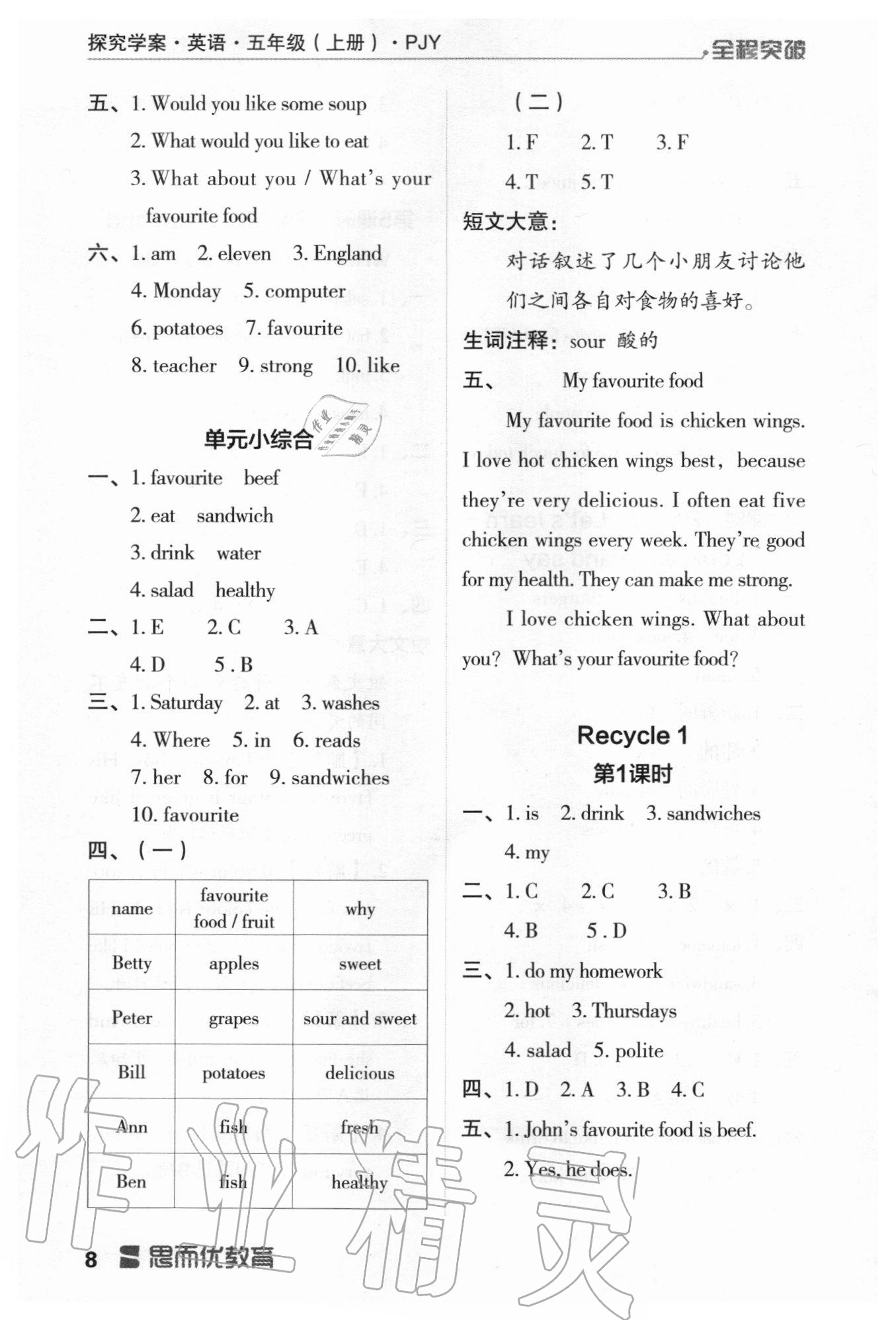 2020年全程突破五年級英語上冊人教版 第8頁