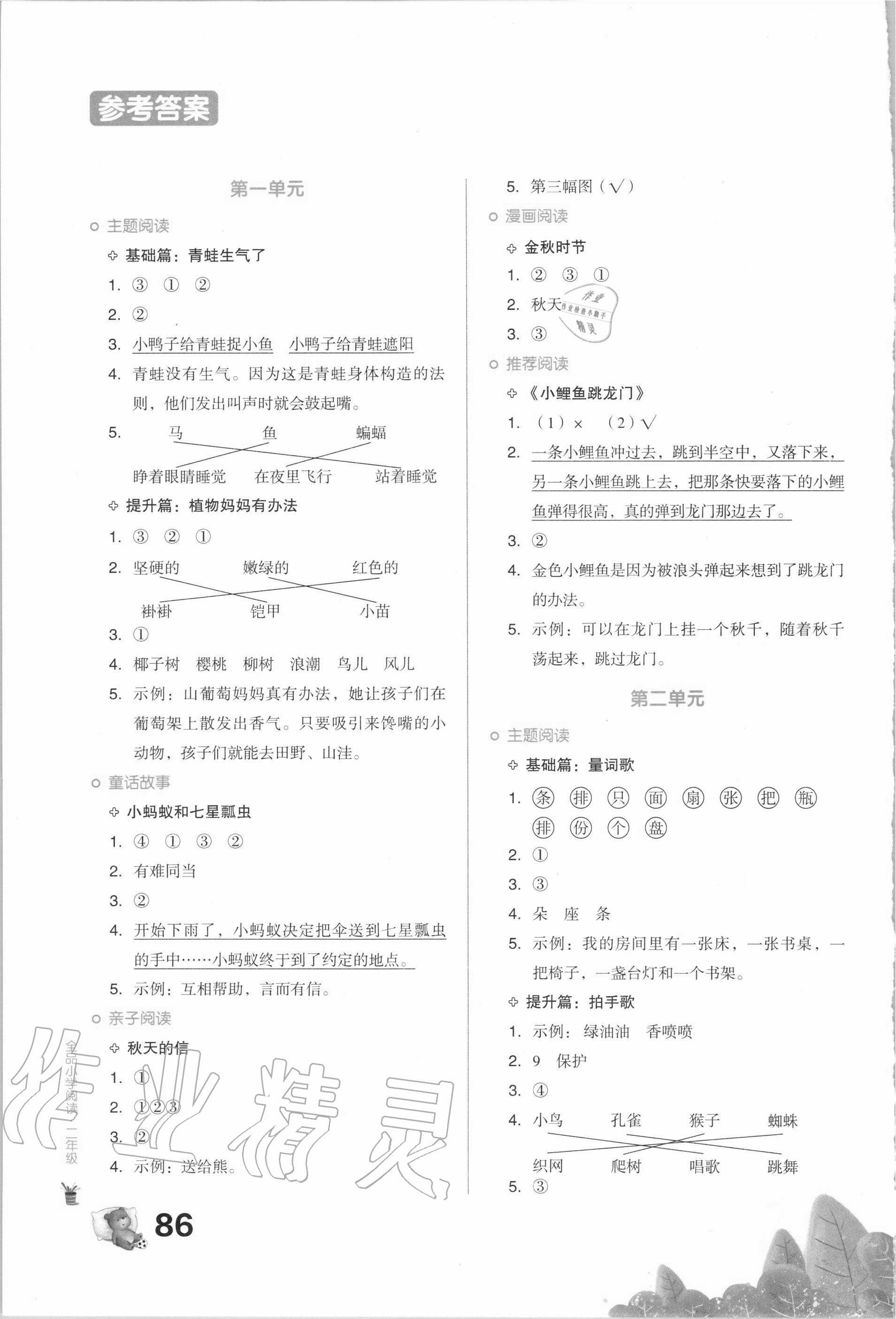 2020年全品小學(xué)閱讀二年級(jí)A統(tǒng)編版 參考答案第1頁(yè)