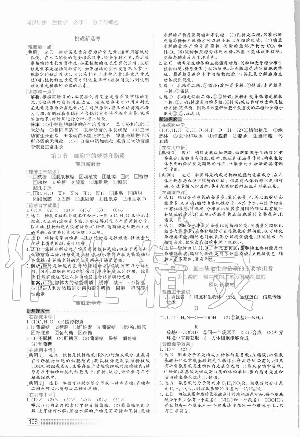 2020年同步訓(xùn)練高中生物必修1分子與細(xì)胞河北人民出版社 第4頁