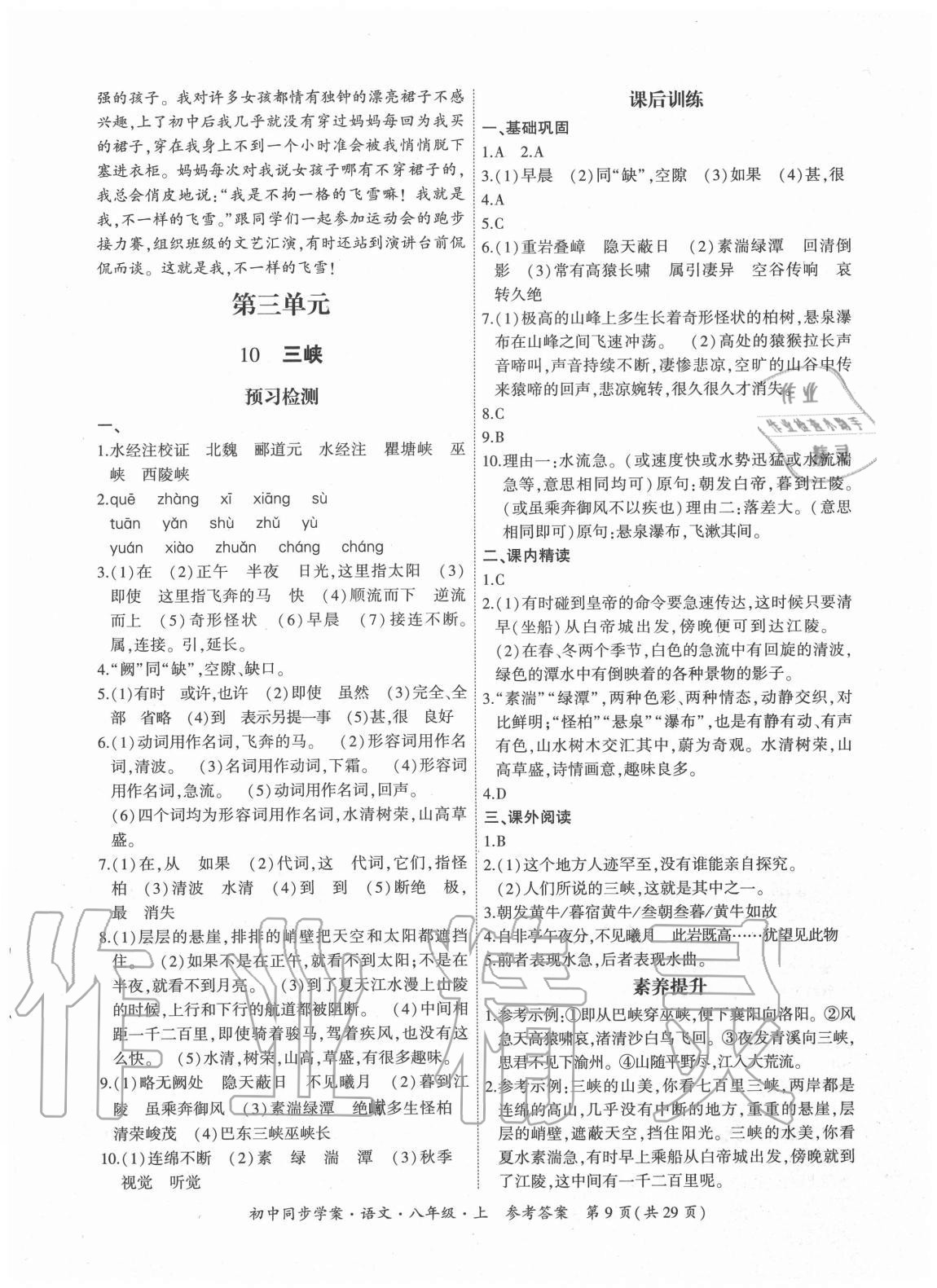 2020年名師幫初中同步學(xué)案八年級語文上冊人教版 參考答案第9頁