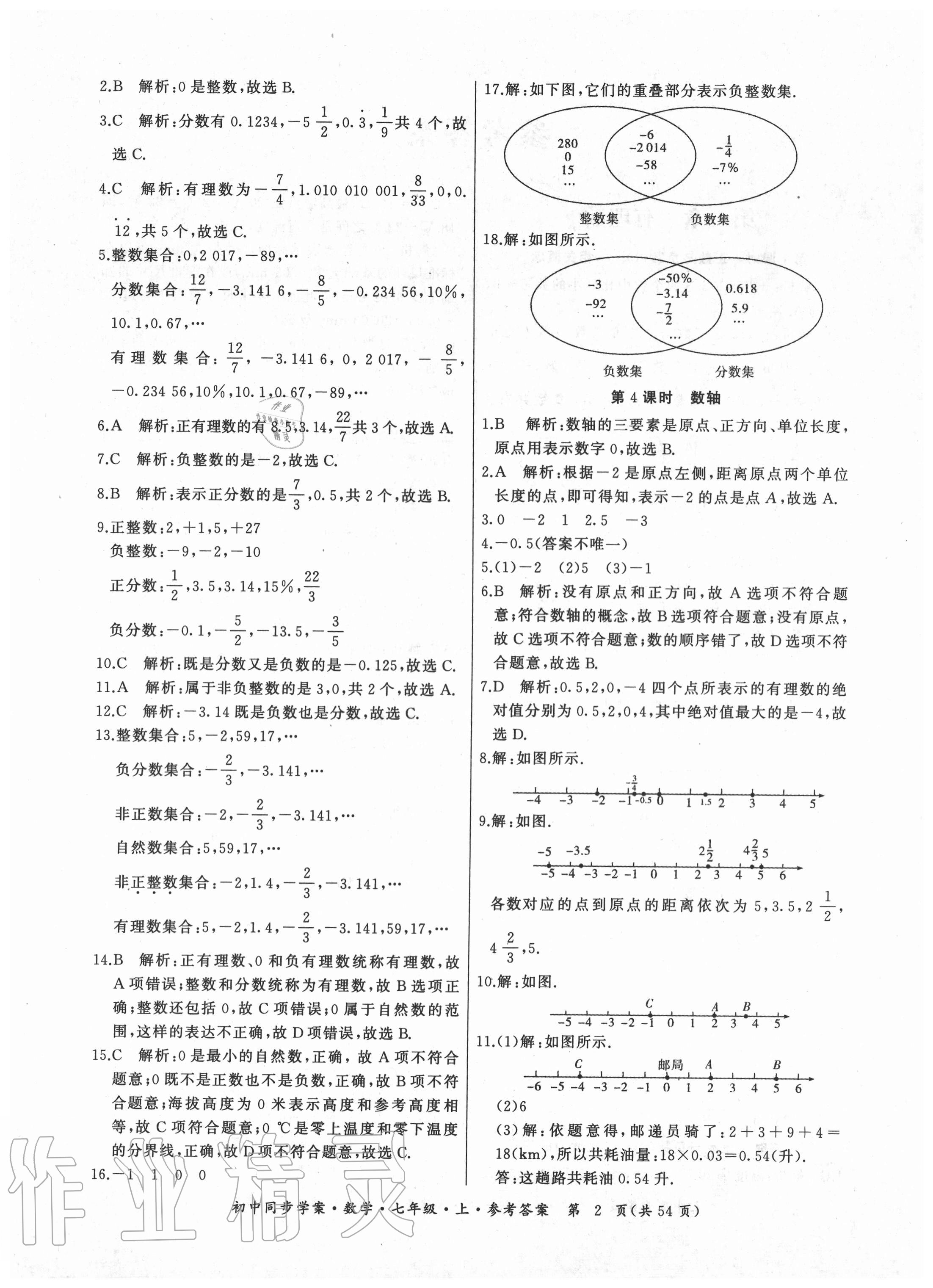 2020年名師幫初中同步學(xué)案七年級(jí)數(shù)學(xué)上冊(cè)人教版廣東專版 參考答案第2頁