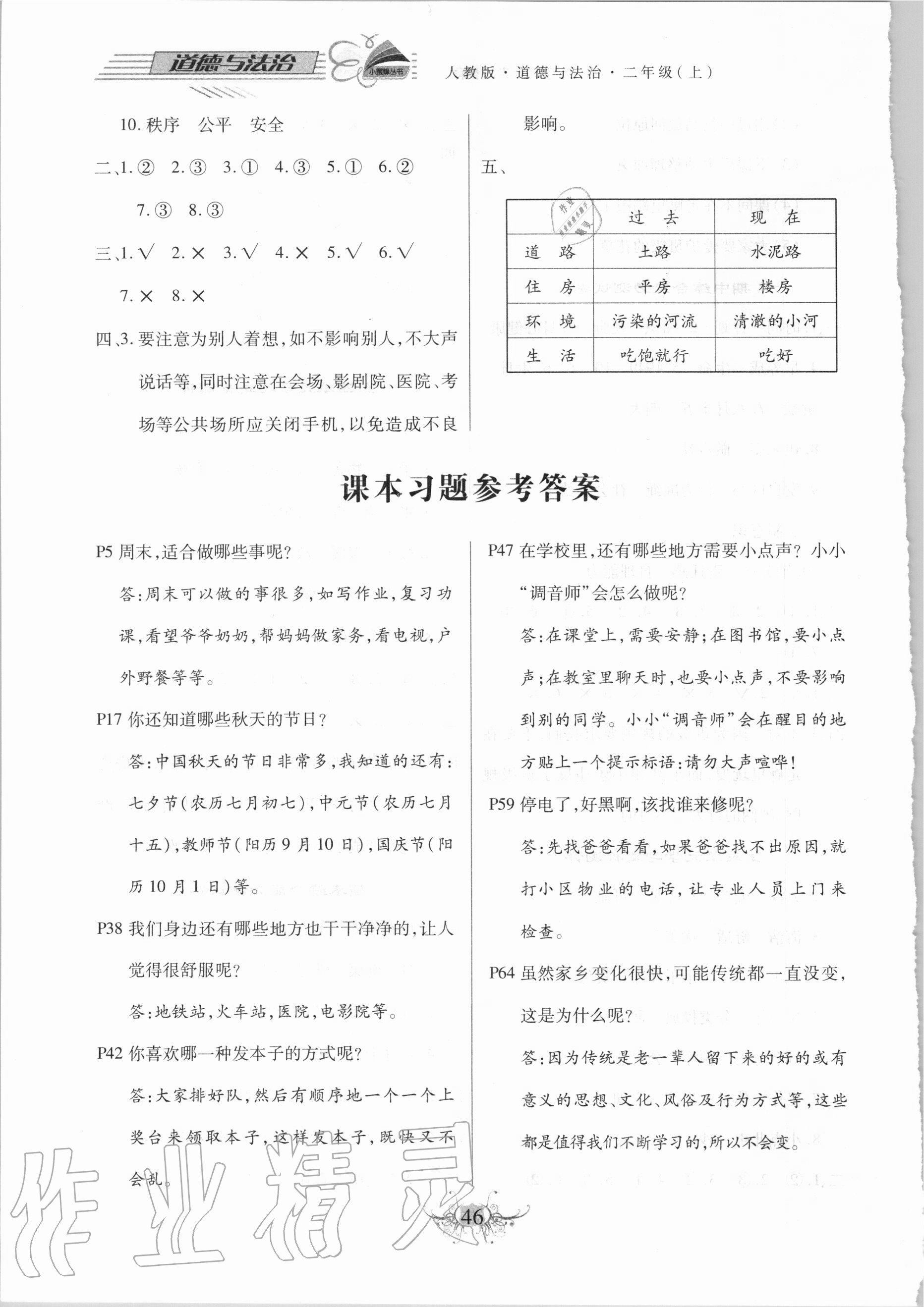 2020年教材课本二年级道德与法治上册部编版 参考答案第1页