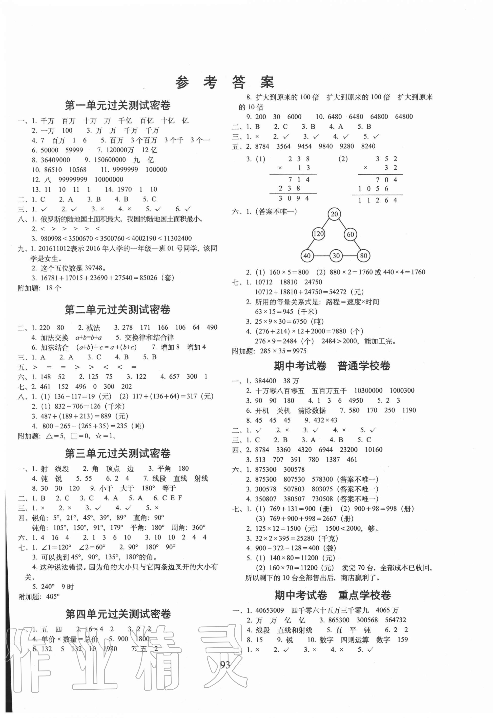 2020年期末沖刺100分完全試卷四年級(jí)數(shù)學(xué)上冊(cè)西師大版 第1頁(yè)