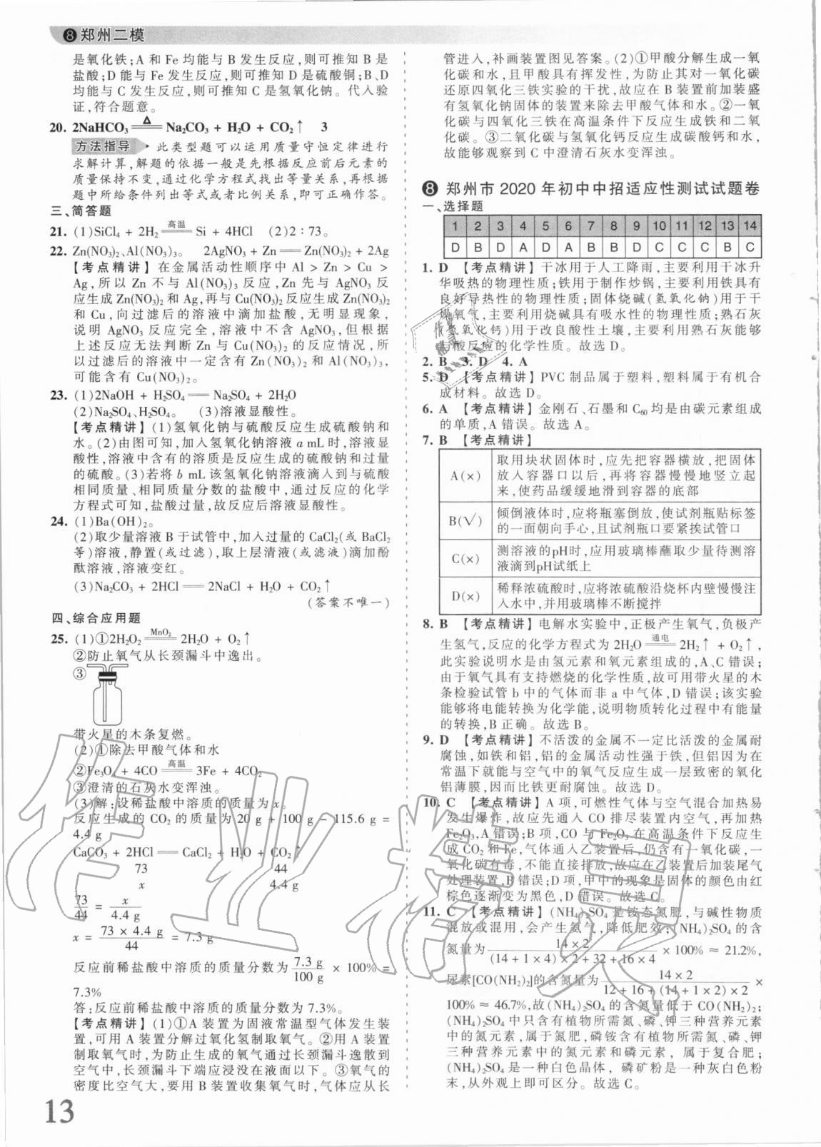 2021年王朝霞中考真題精編化學河南中考 參考答案第11頁