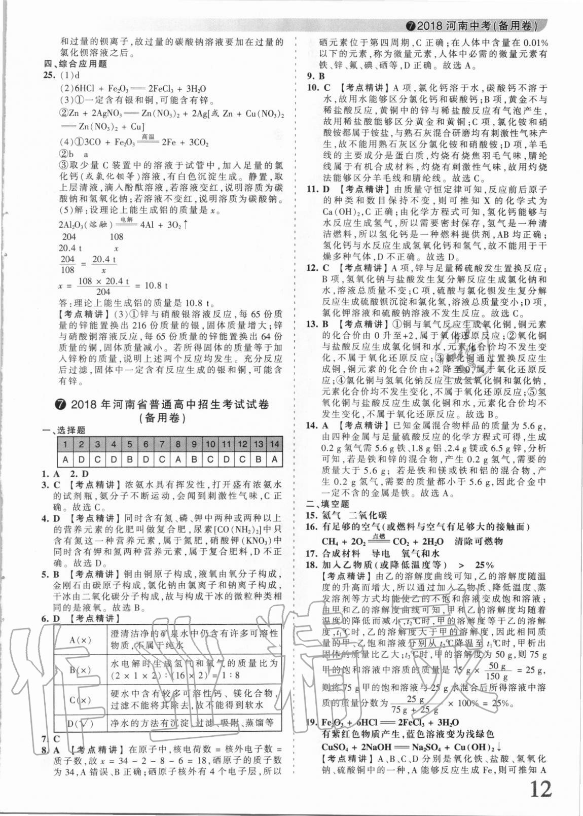 2021年王朝霞中考真題精編化學(xué)河南中考 參考答案第10頁(yè)