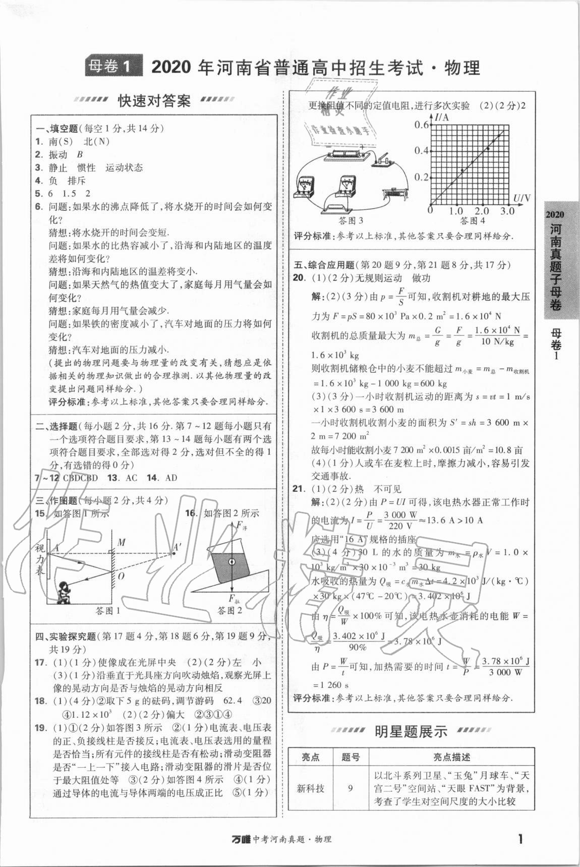 2021年萬唯中考河南真題物理 第1頁