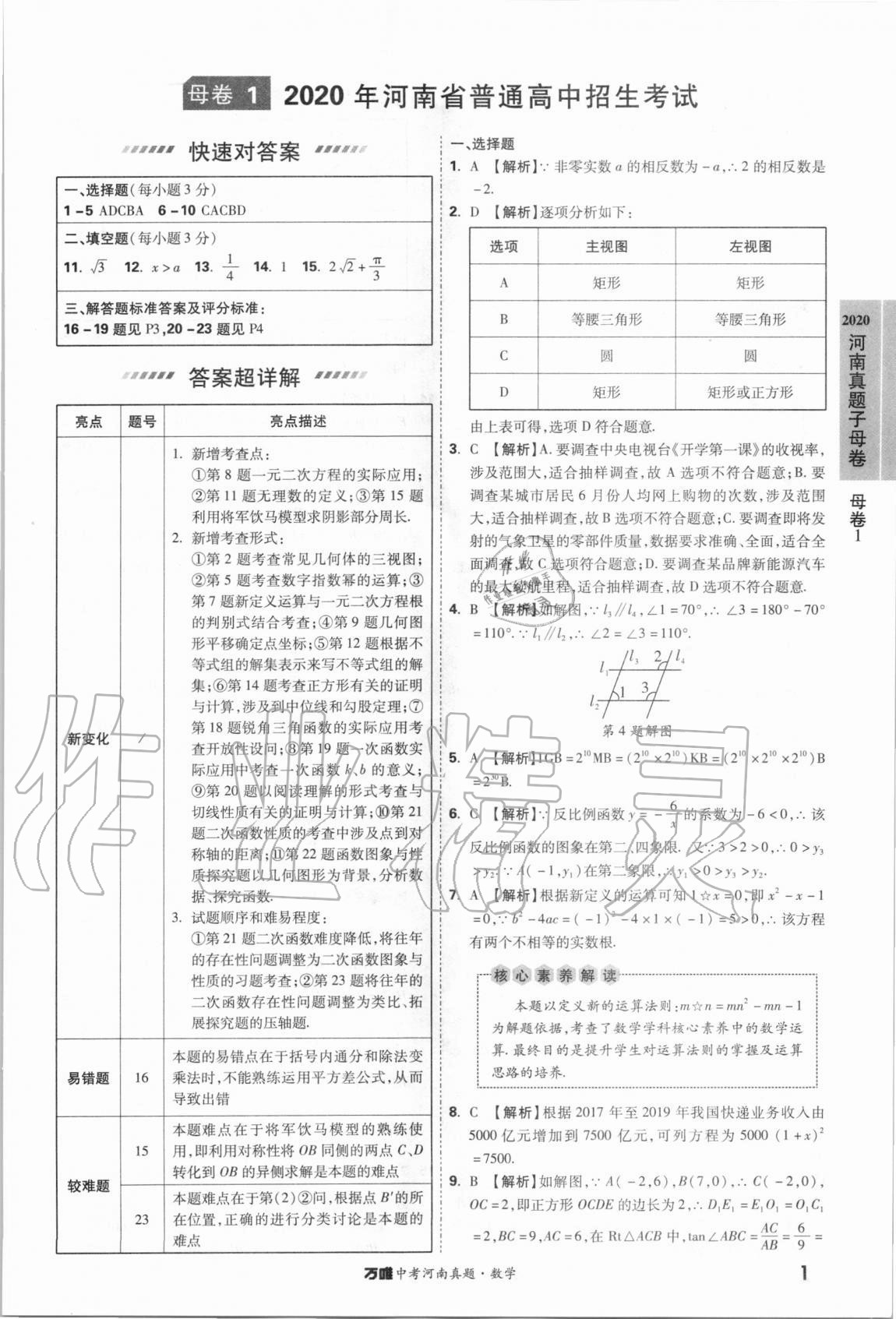 2021年萬唯中考河南真題數學 第1頁