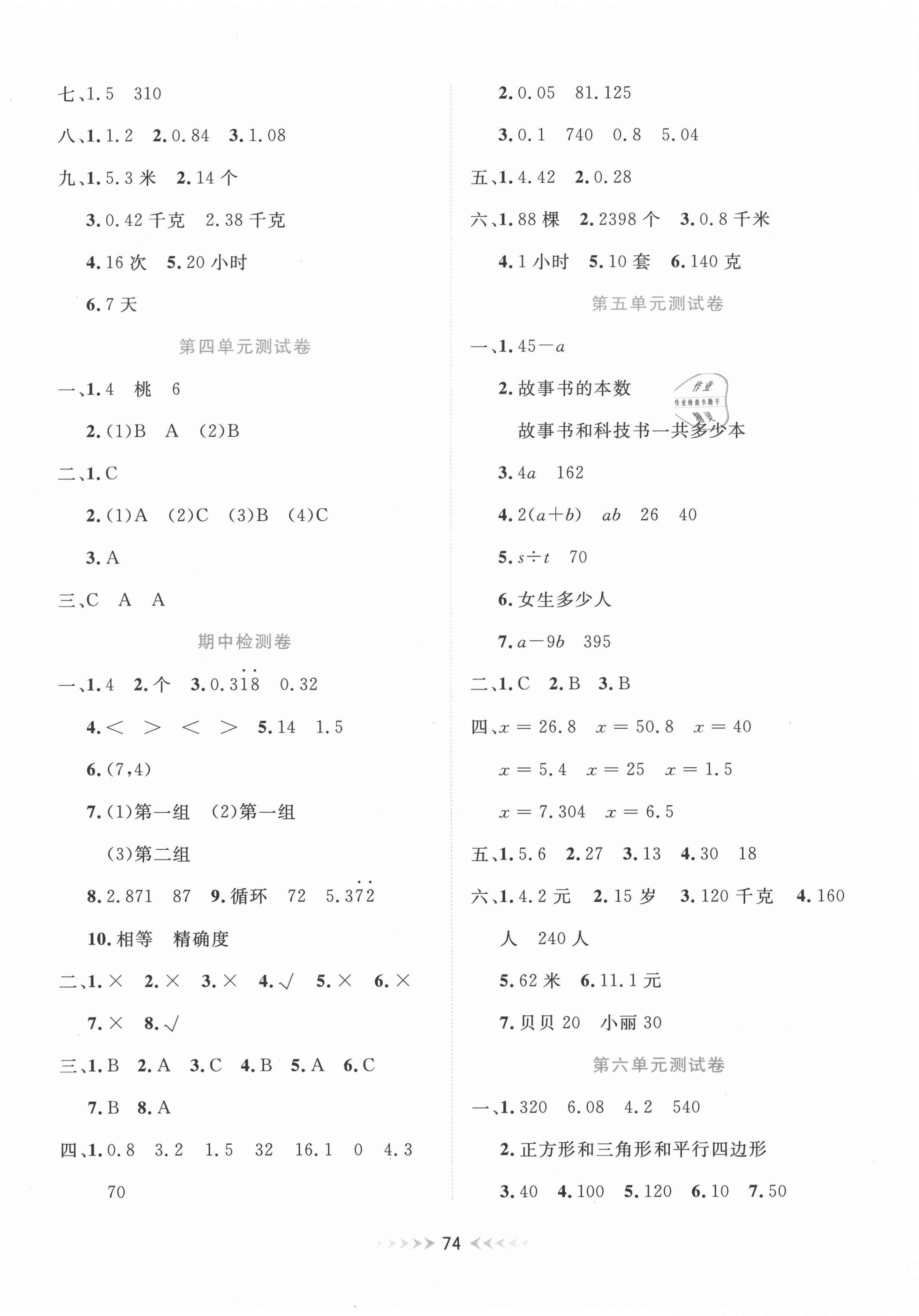 2020年全能測(cè)控一本好卷五年級(jí)數(shù)學(xué)上冊(cè)人教版 第2頁