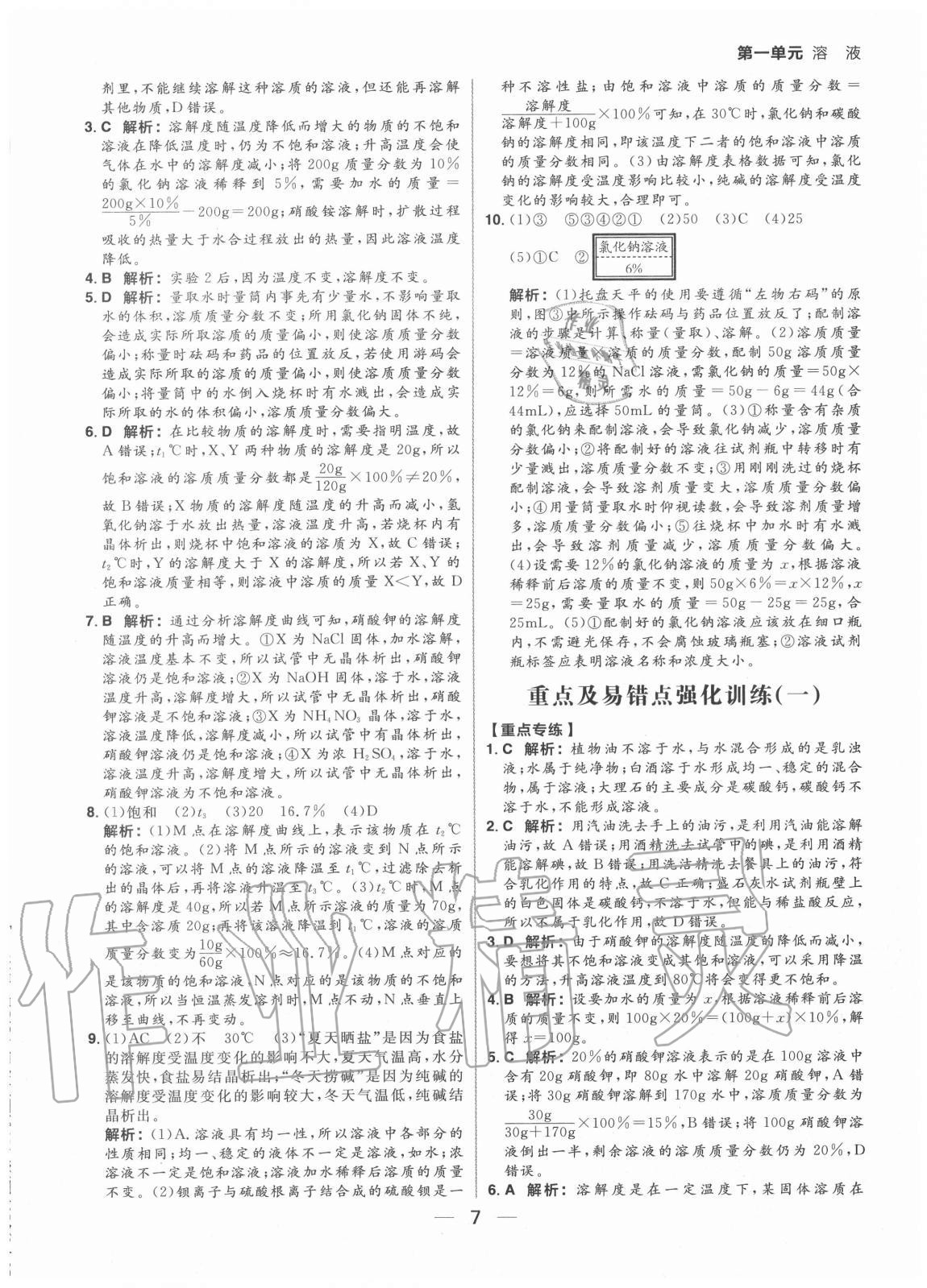 2020年練出好成績九年級化學(xué)全一冊魯教版54制 參考答案第7頁