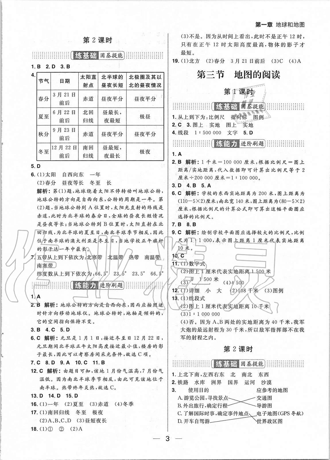 2020年練出好成績六年級地理上冊魯教版54制 參考答案第3頁