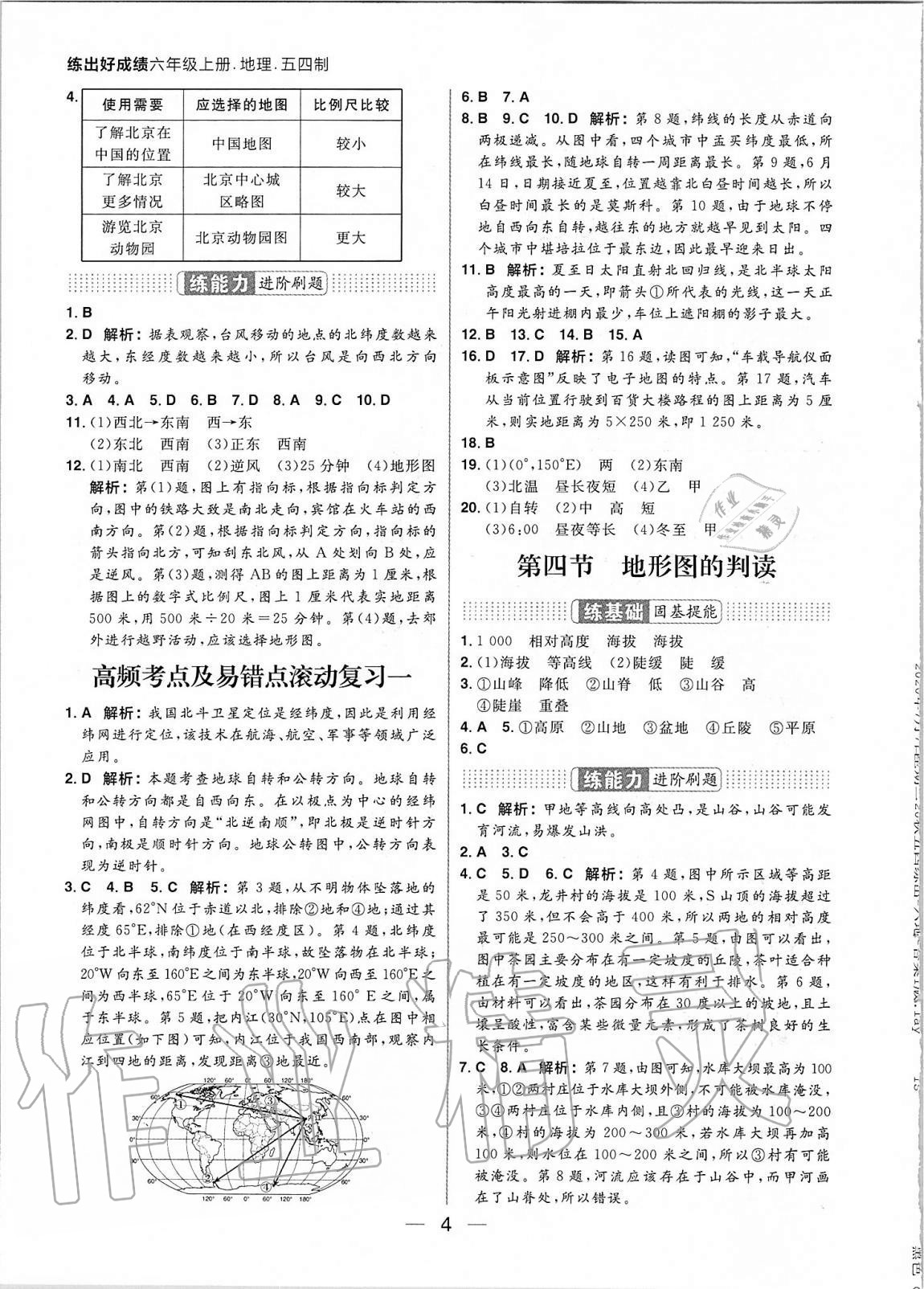 2020年練出好成績(jī)六年級(jí)地理上冊(cè)魯教版54制 參考答案第4頁(yè)