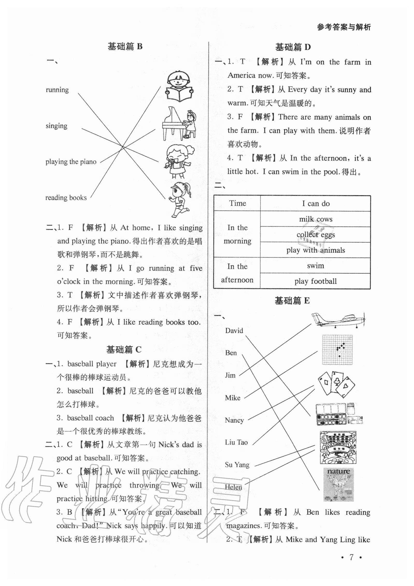 2020年英語(yǔ)自主閱讀提高訓(xùn)練100篇四年級(jí)譯林版 參考答案第7頁(yè)