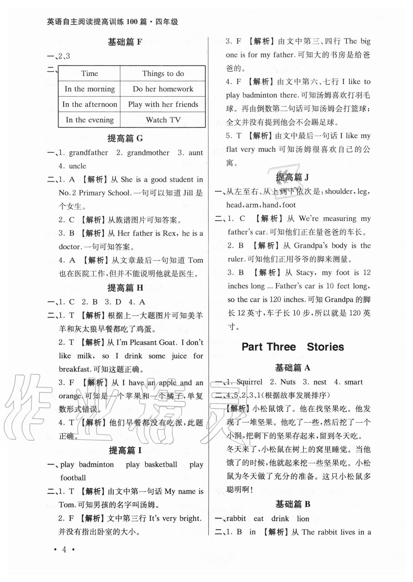 2020年英語自主閱讀提高訓(xùn)練100篇四年級譯林版 參考答案第4頁