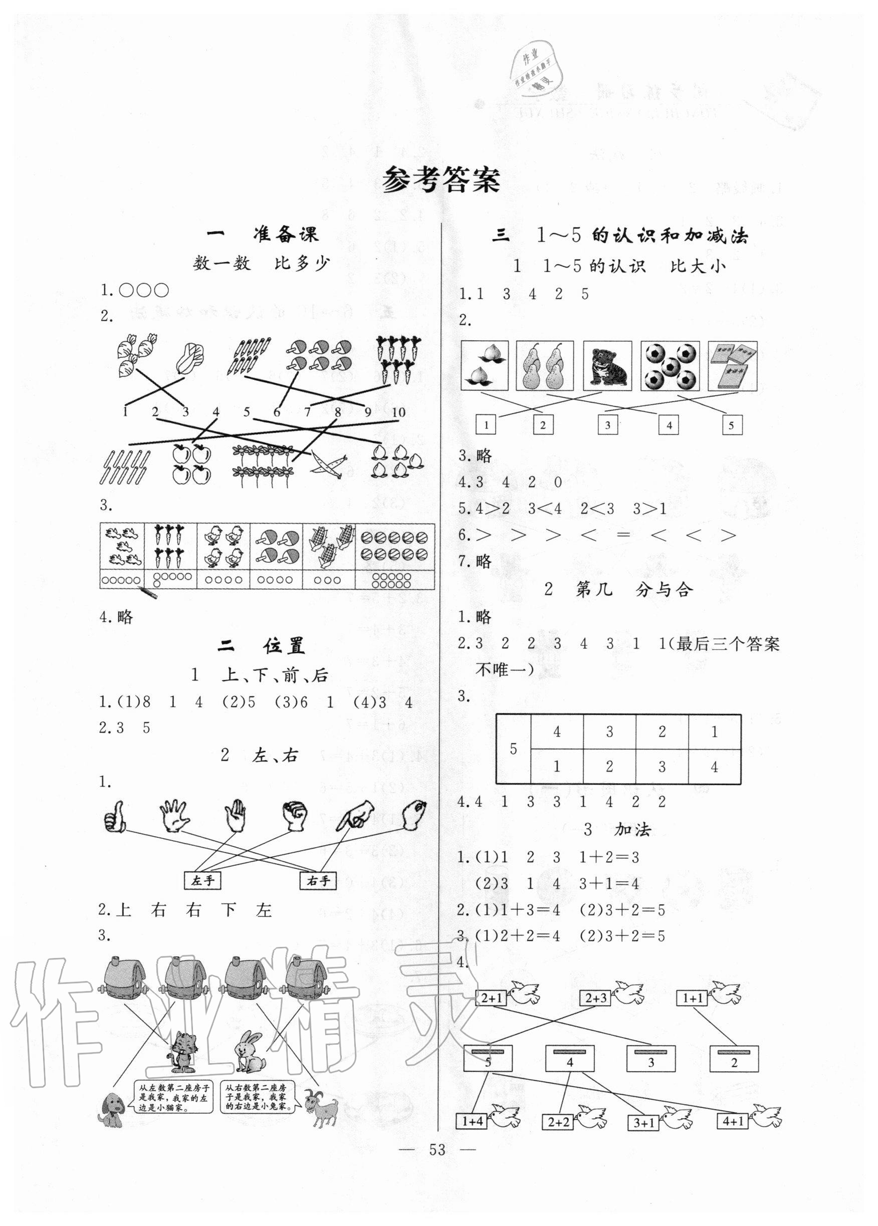 2020年同步練習(xí)冊一年級數(shù)學(xué)上冊人教版山東科學(xué)技術(shù)出版社 第1頁