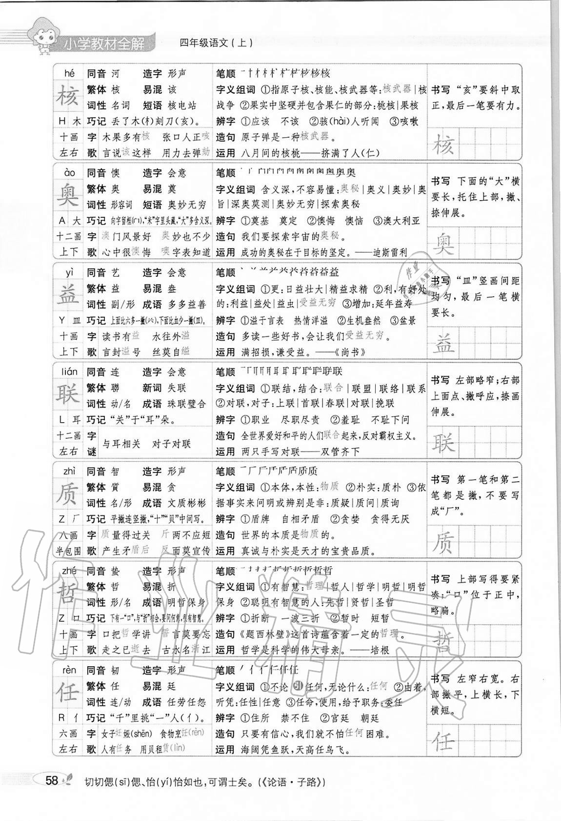 2020年小學教材全解四年級語文上冊人教版 參考答案第58頁