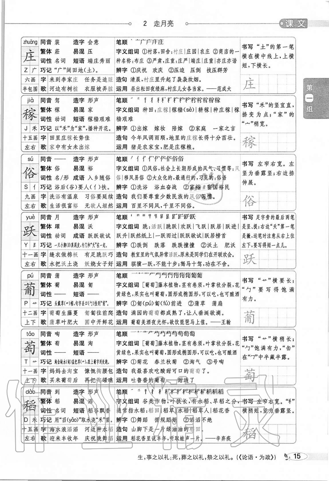 2020年小学教材全解四年级语文上册人教版 参考答案第15页