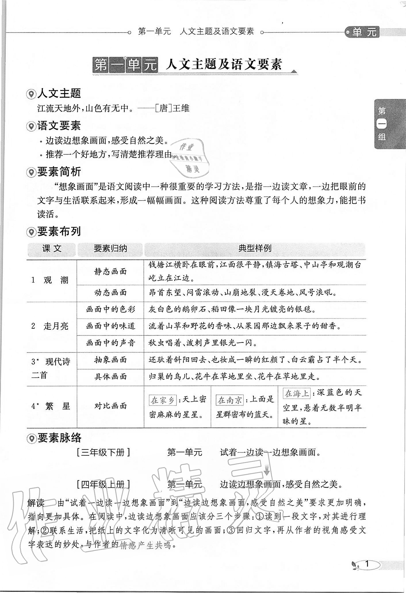 2020年小学教材全解四年级语文上册人教版 参考答案第1页