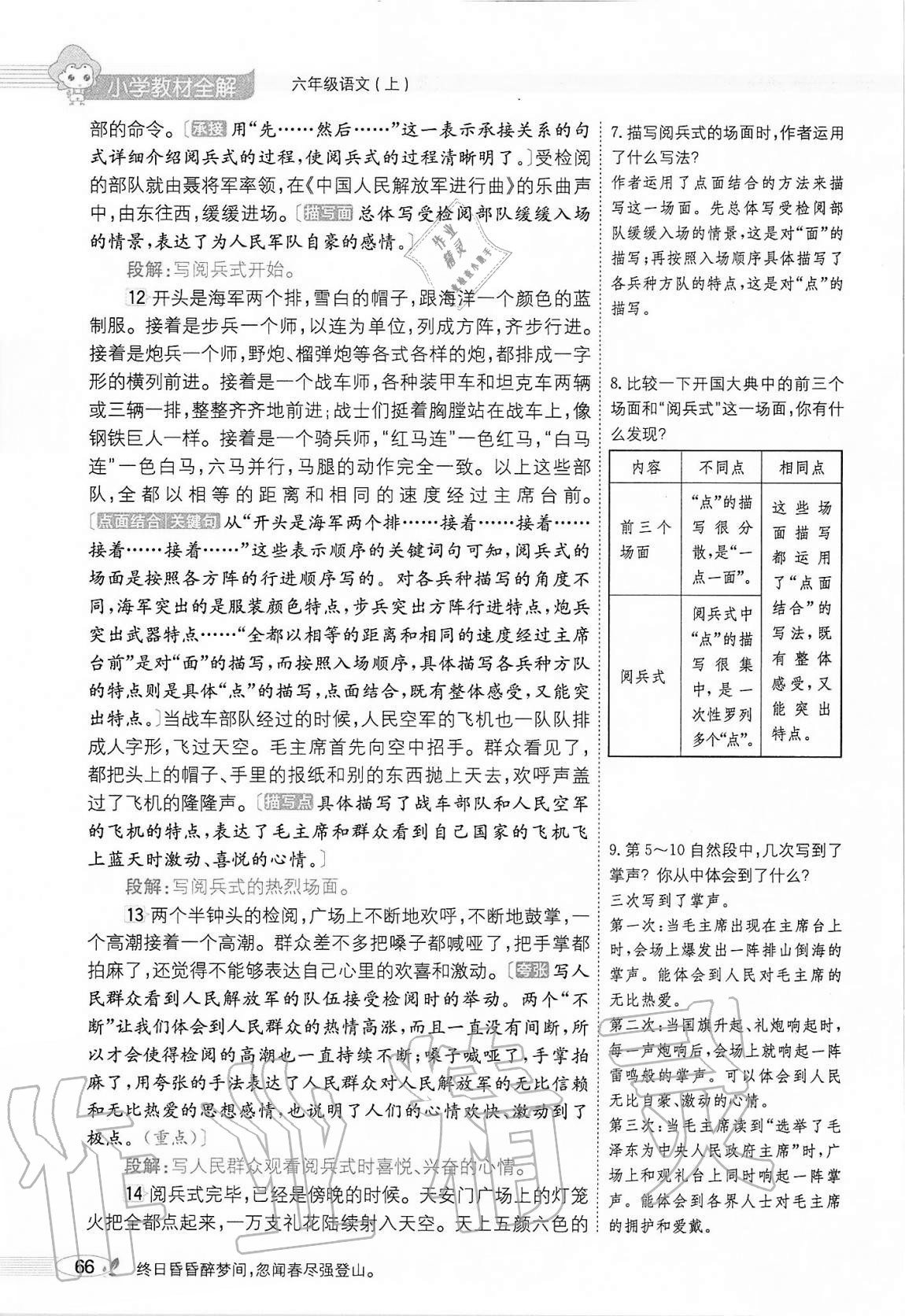 2020年小學教材全解六年級語文上冊人教版 參考答案第66頁