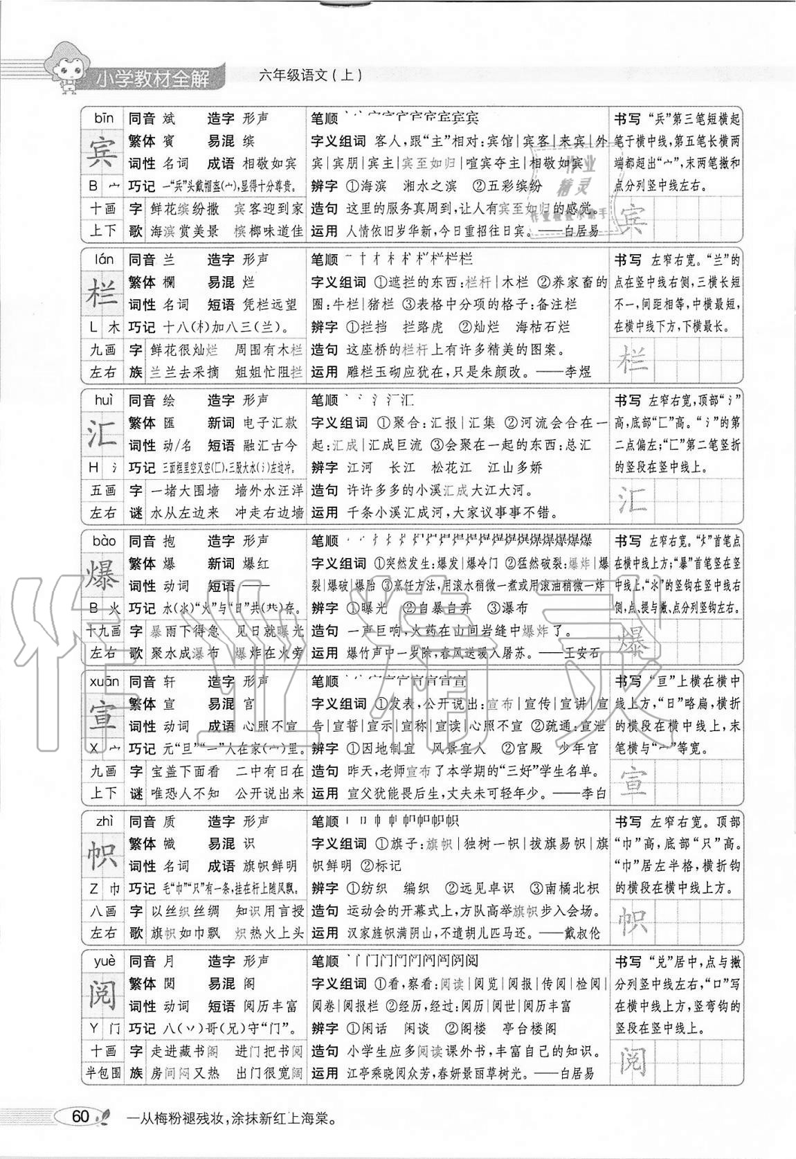 2020年小學(xué)教材全解六年級語文上冊人教版 參考答案第60頁