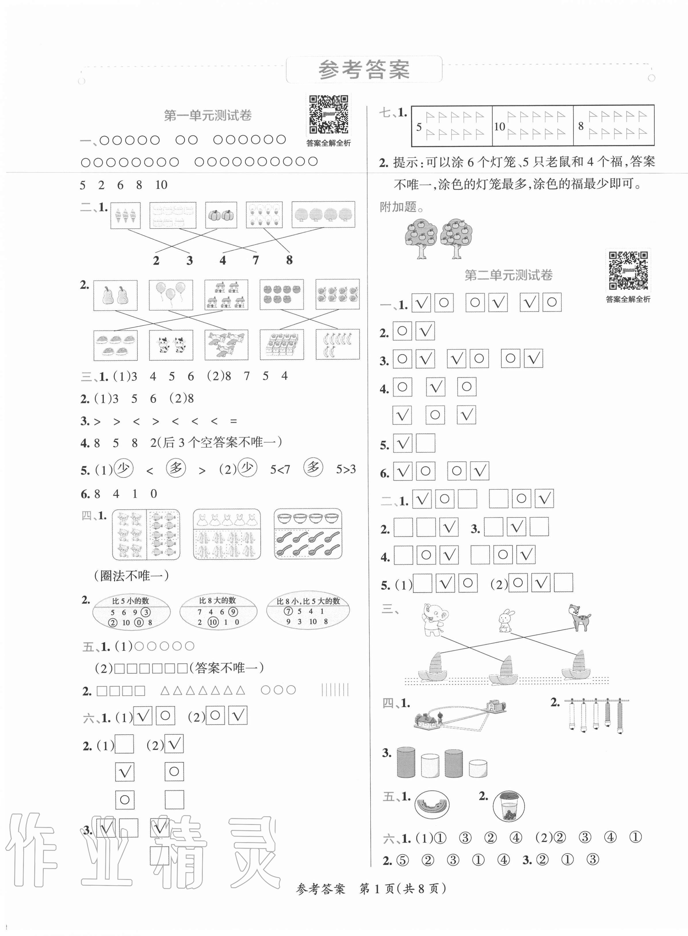 2020年小學學霸單元期末標準卷一年級數學上冊北師大版 第1頁