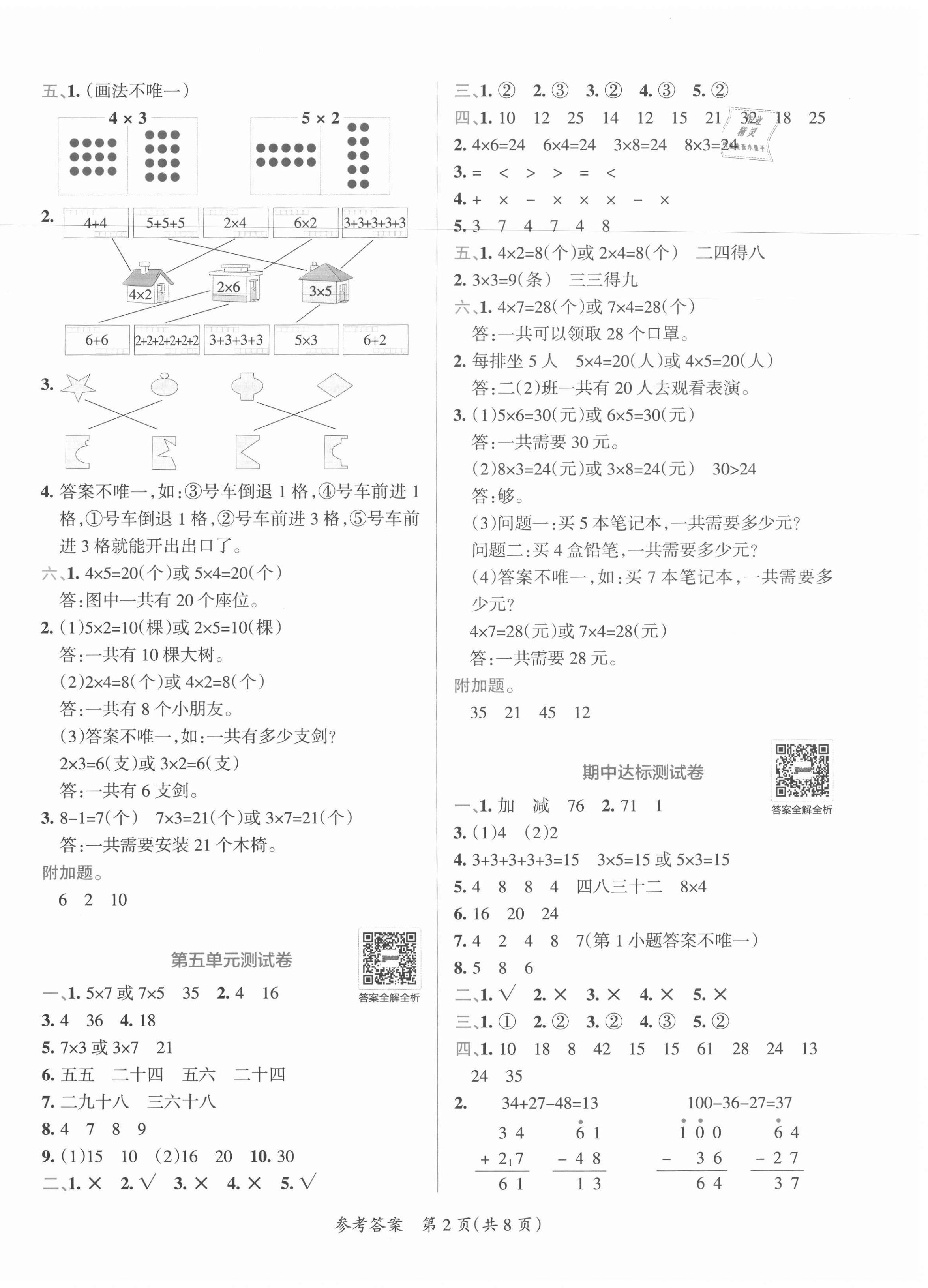 2020年小學學霸單元期末標準卷二年級數學上冊北師大版 第2頁