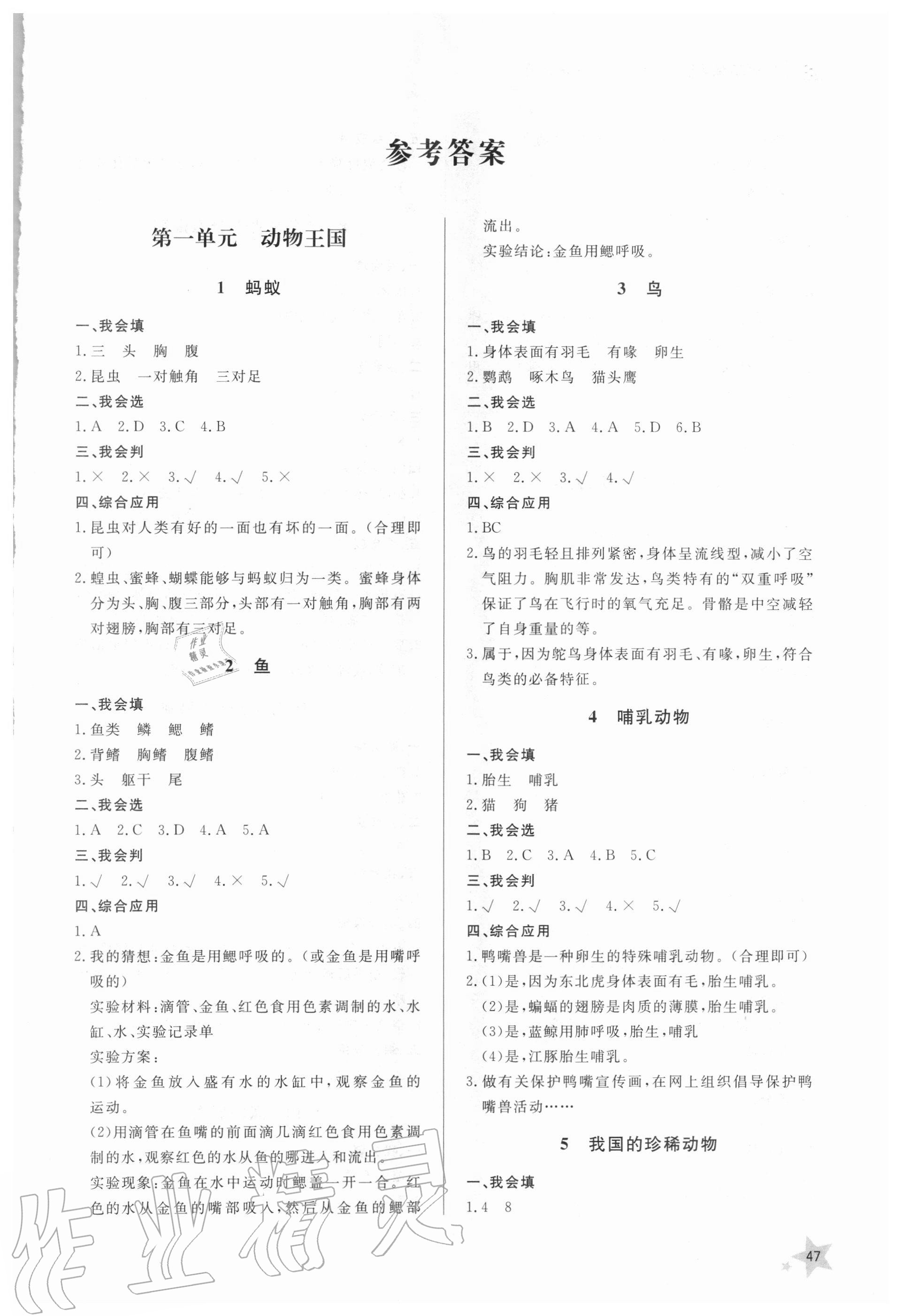 2020年同步練習(xí)冊四年級科學(xué)上冊青島版山東人民出版社 第1頁