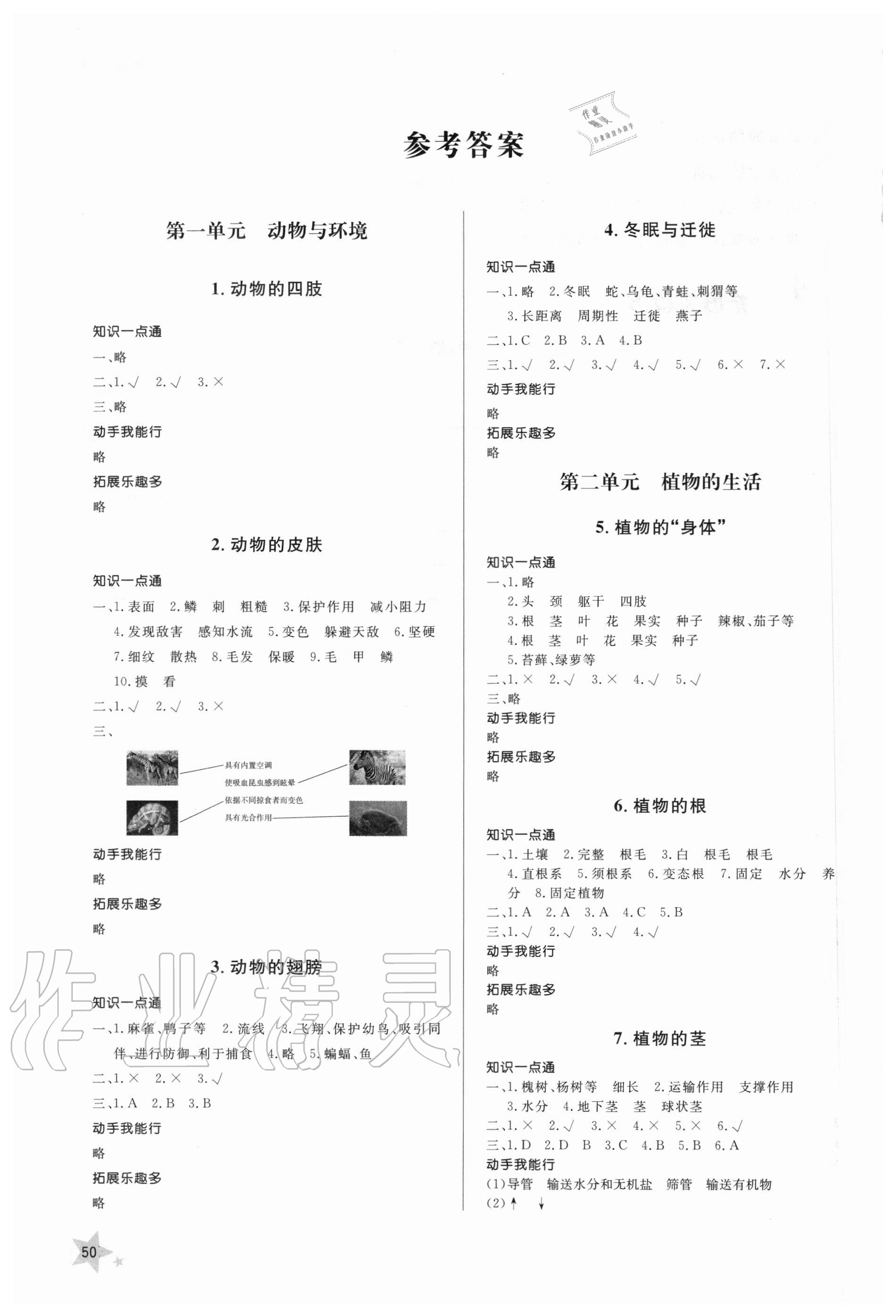 2020年同步練習冊三年級科學上冊青島版山東人民出版社 參考答案第1頁