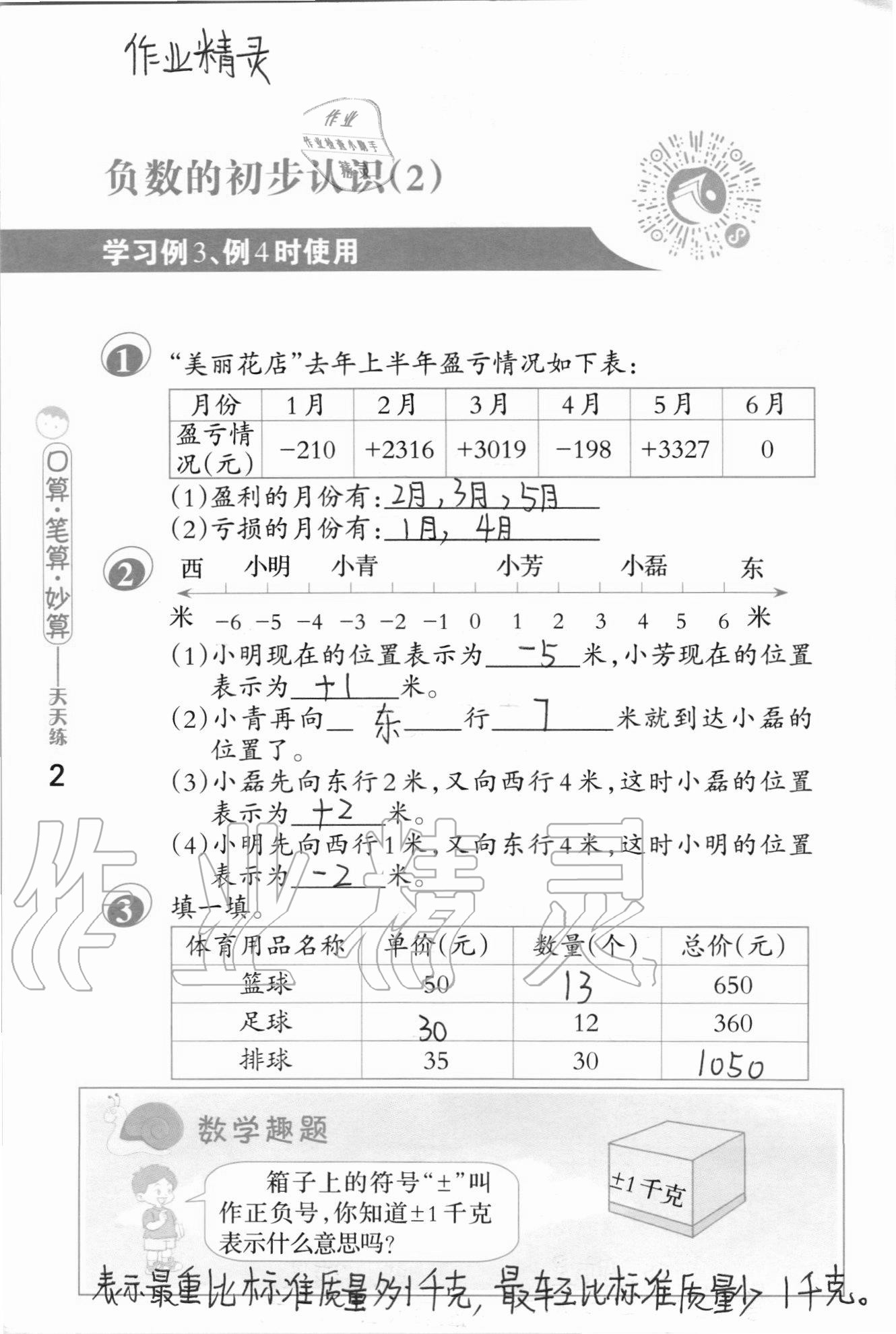 2020年口算筆算妙算天天練五年級上冊蘇教版 參考答案第2頁