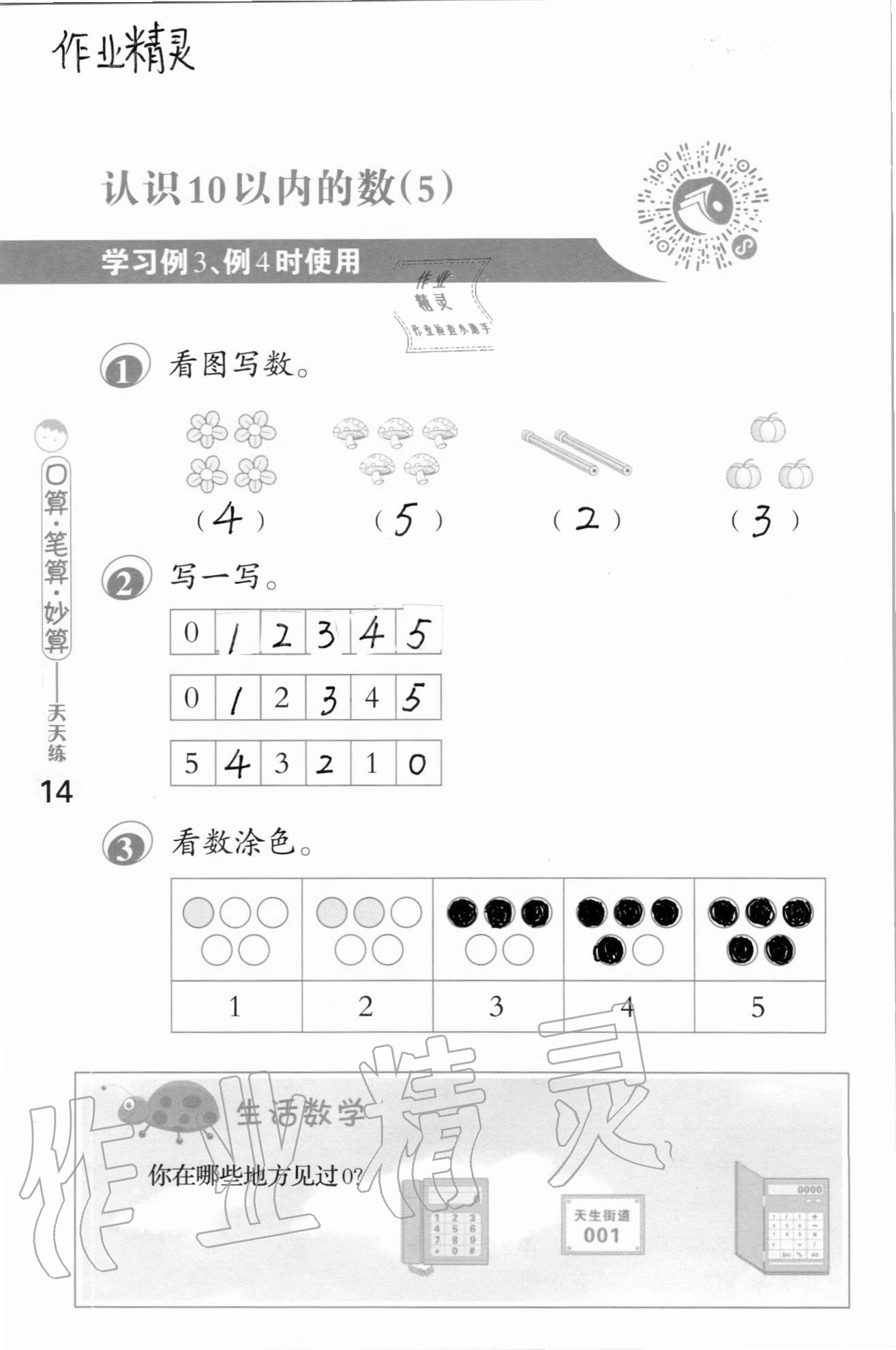 2020年口算筆算妙算天天練一年級上冊蘇教版 參考答案第14頁