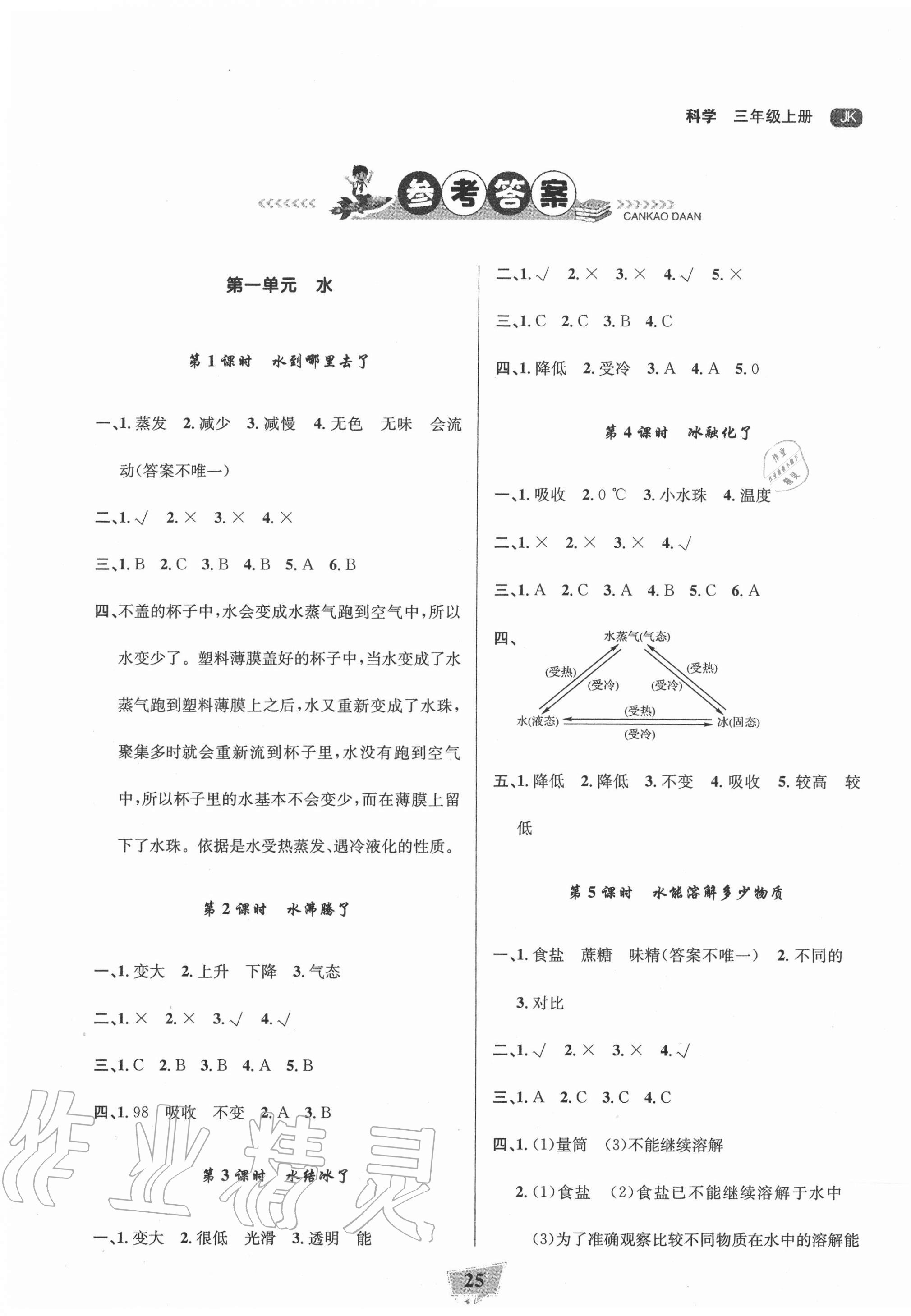 2020年陽光作業(yè)本課時天天練三年級科學上冊教科版 參考答案第1頁