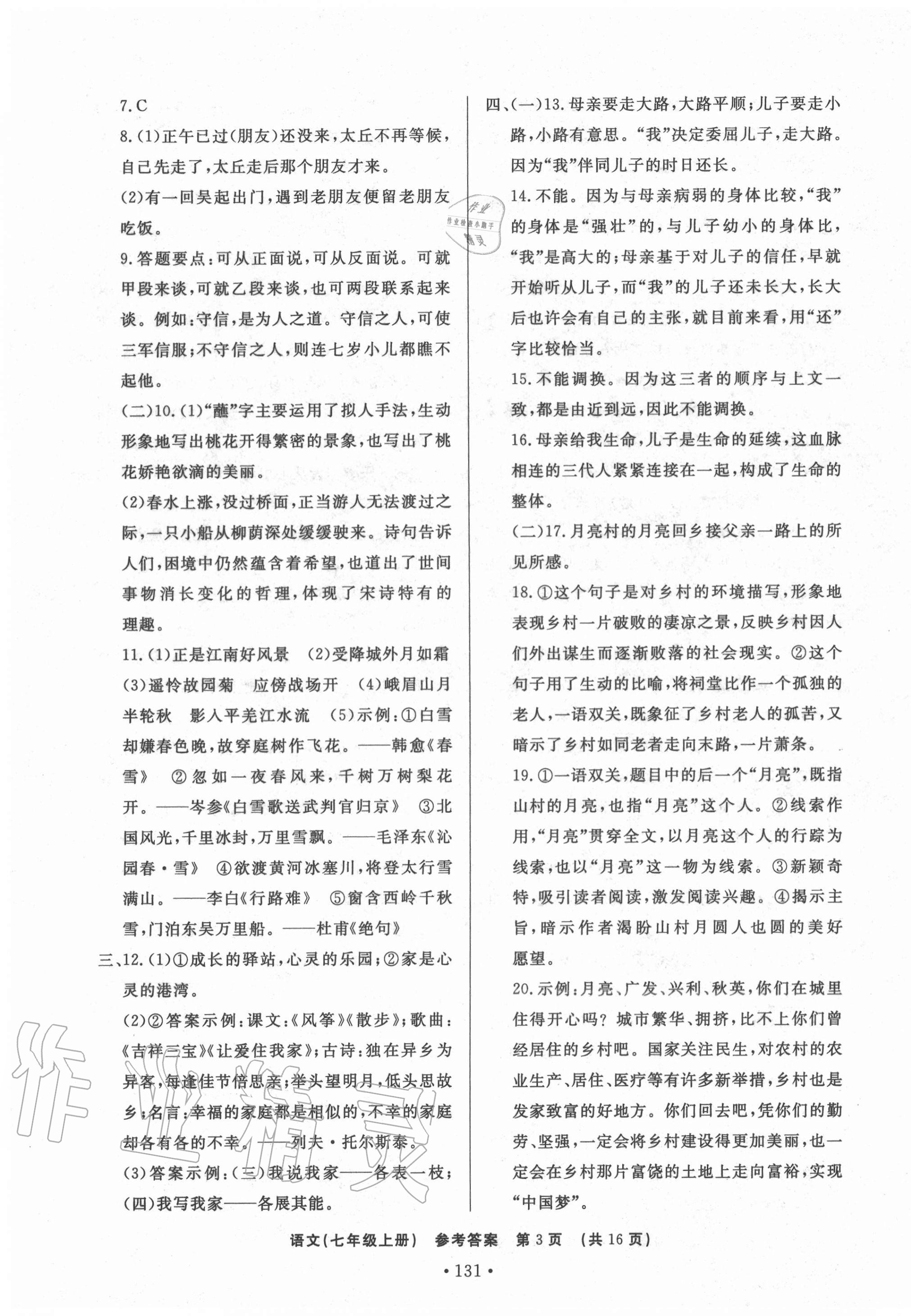 2020年初中知识与能力测试卷七年级语文上册人教版嘉祥专用 第3页