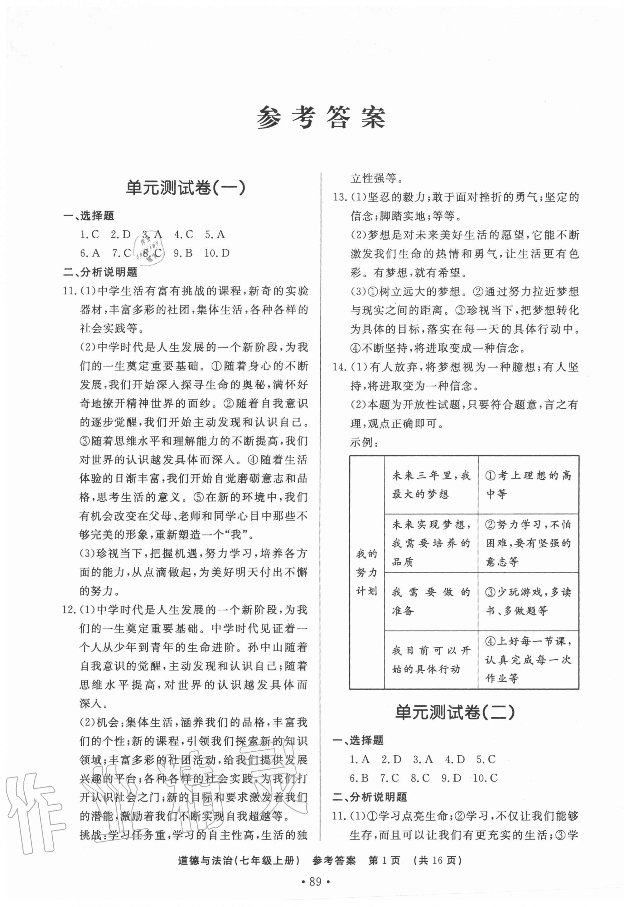 2020年初中知识与能力测试卷七年级道德与法治上册人教版嘉祥专用 第1页