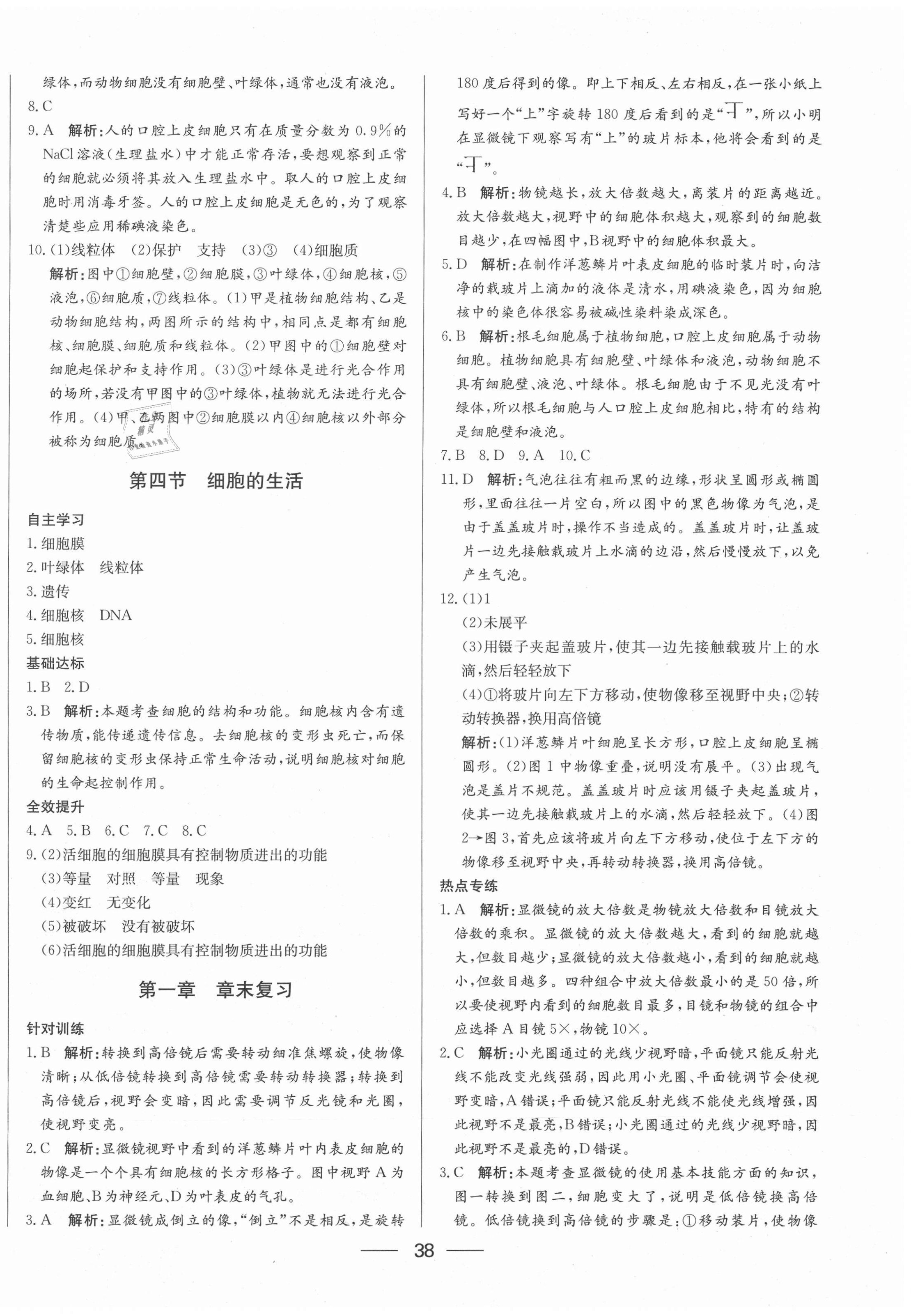 2020年新動(dòng)力黃岡新課堂七年級(jí)生物上冊(cè)人教版 參考答案第6頁(yè)