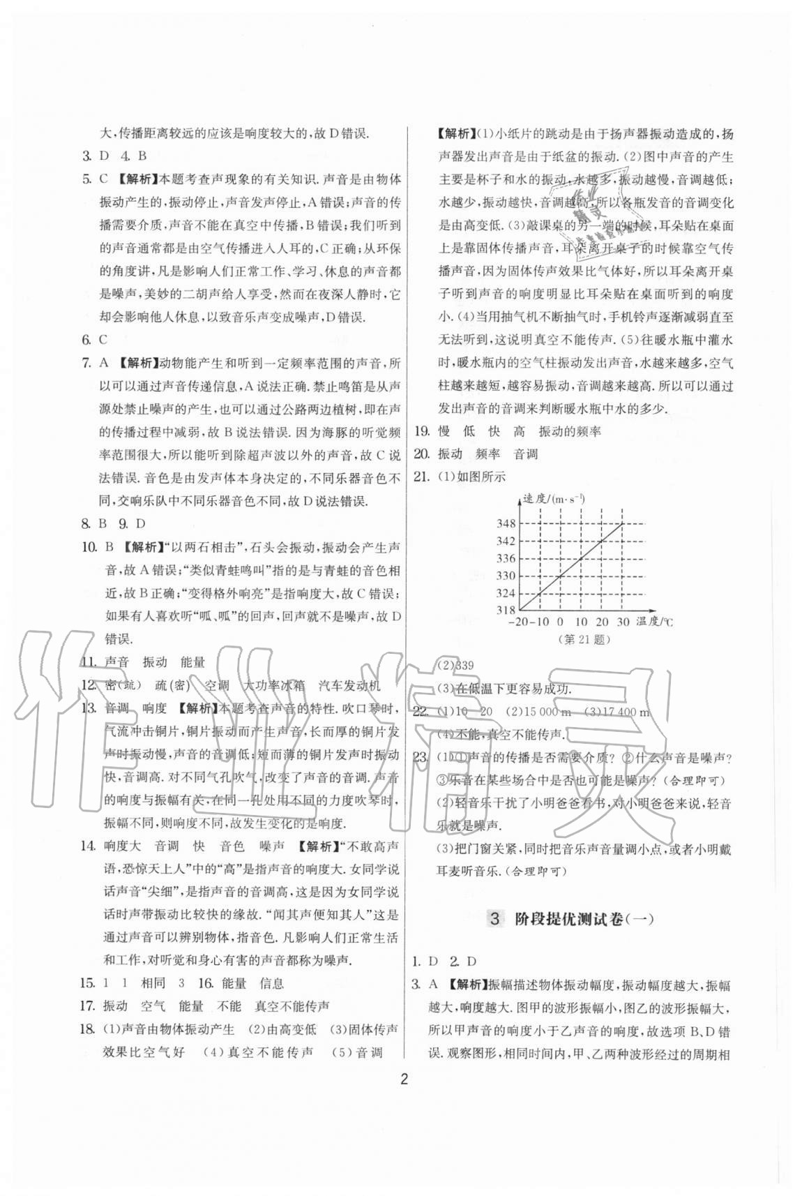 2020年實(shí)驗(yàn)班提優(yōu)大考卷八年級物理上冊蘇科版江蘇專用 參考答案第2頁