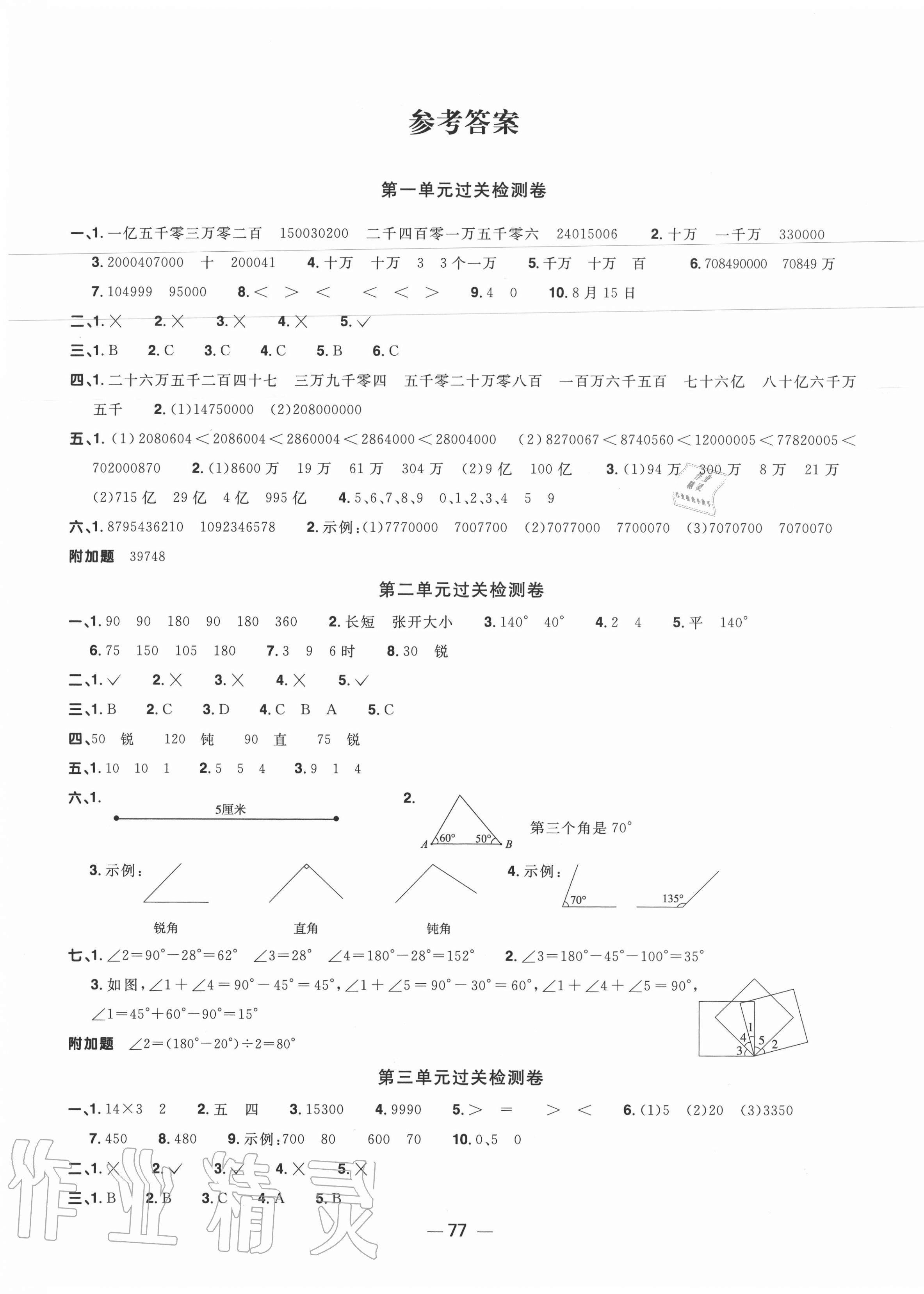 2020年阳光同学一线名师全优好卷四年级数学上册青岛版 第1页