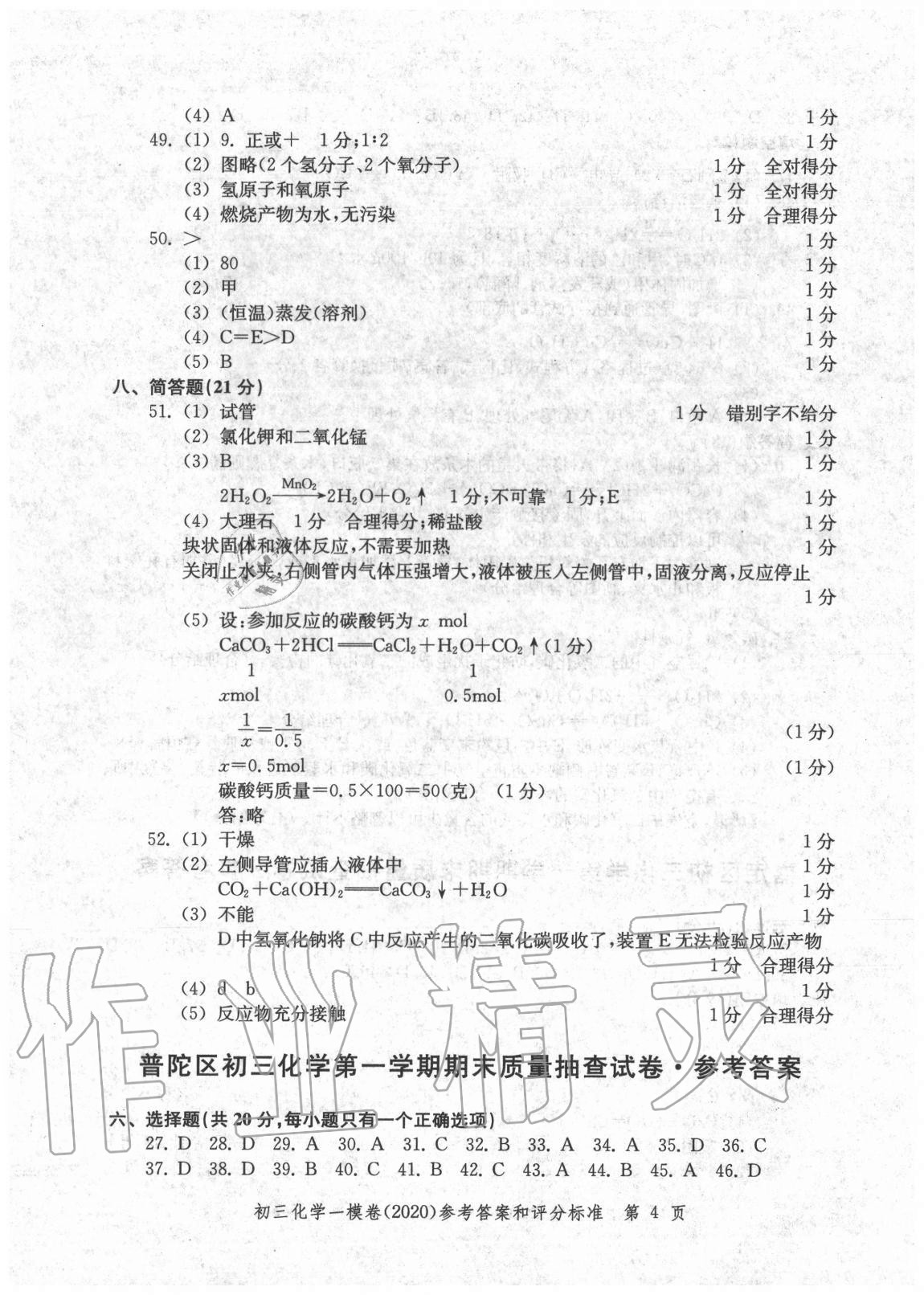 2020年文化課強(qiáng)化訓(xùn)練化學(xué) 參考答案第4頁