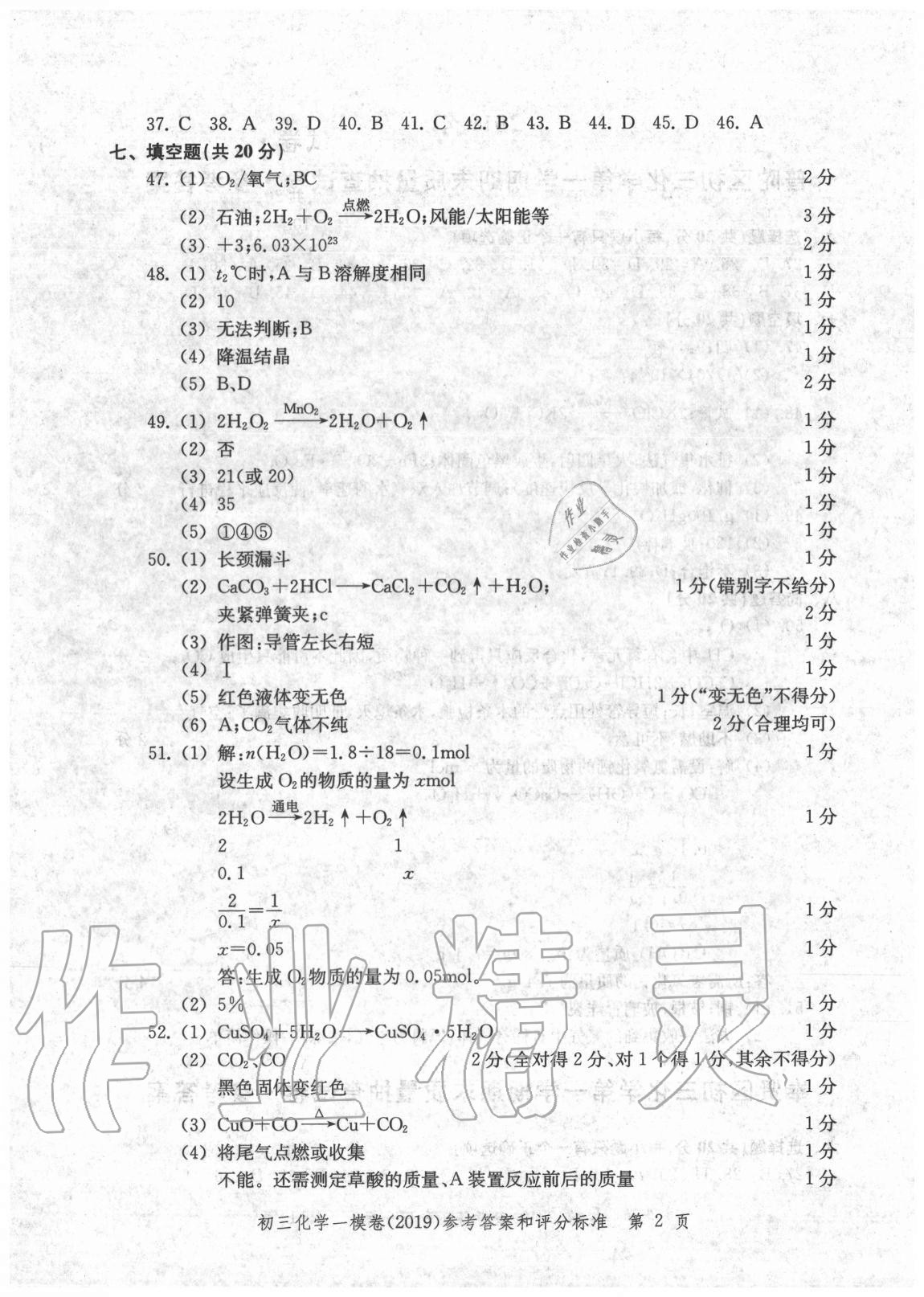 2020年文化課強(qiáng)化訓(xùn)練化學(xué) 參考答案第18頁