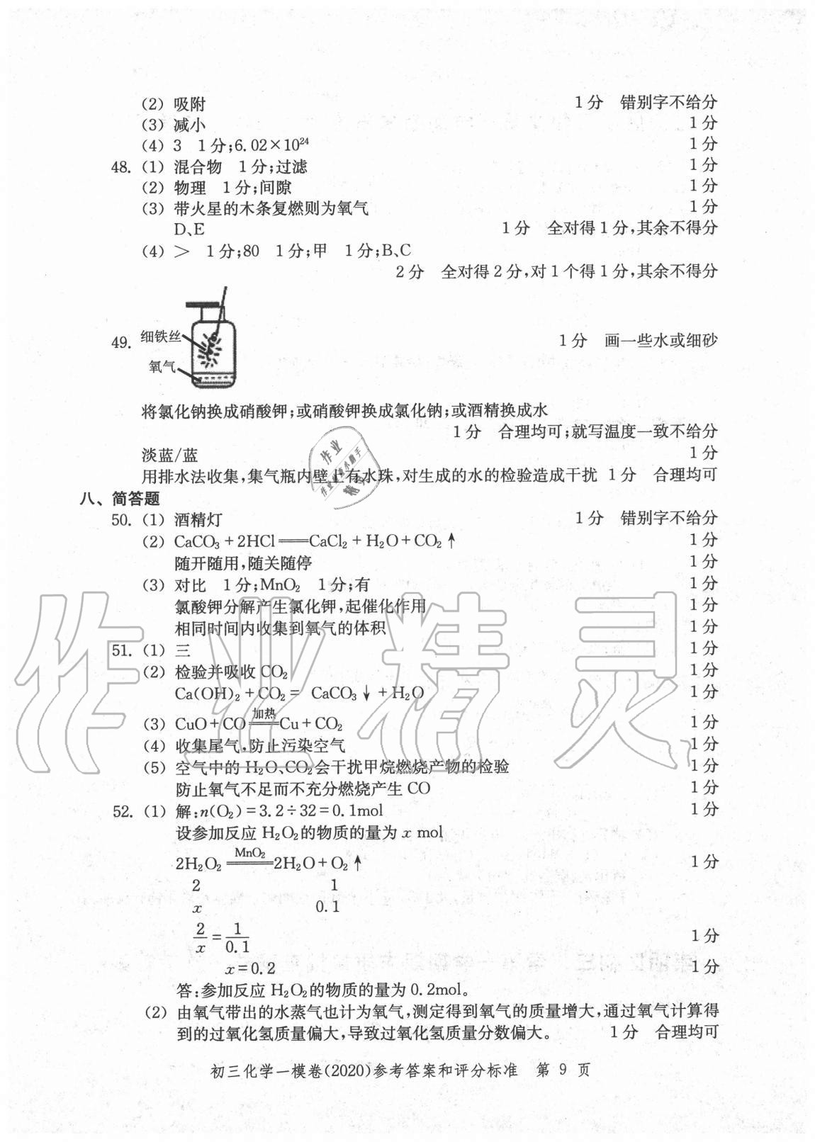 2020年文化課強(qiáng)化訓(xùn)練化學(xué) 參考答案第9頁(yè)